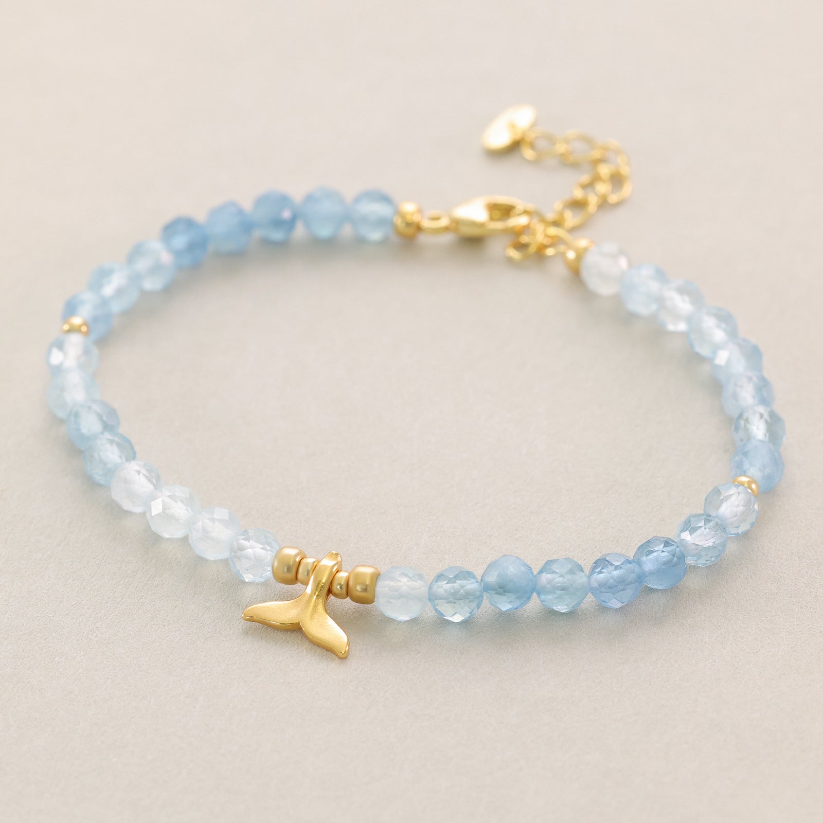 Aquamarin Armband mit Walflosse Anhänger - 925er Sterling Silber