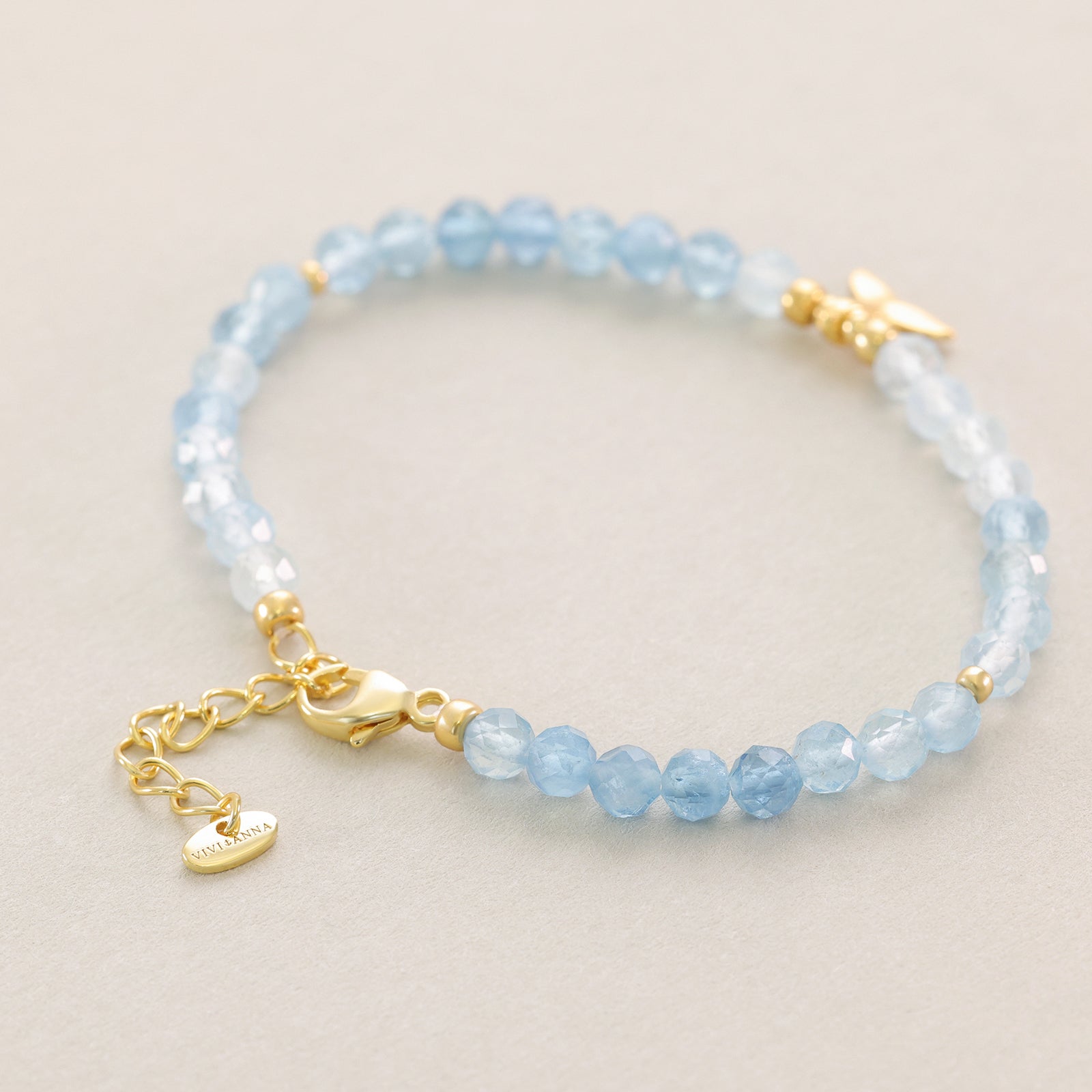 Aquamarin Armband mit Walflosse Anhänger - 925er Sterling Silber