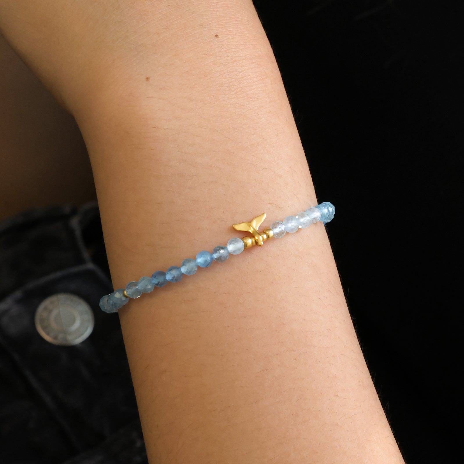 Aquamarin Armband mit Walflosse Anhänger - 925er Sterling Silber