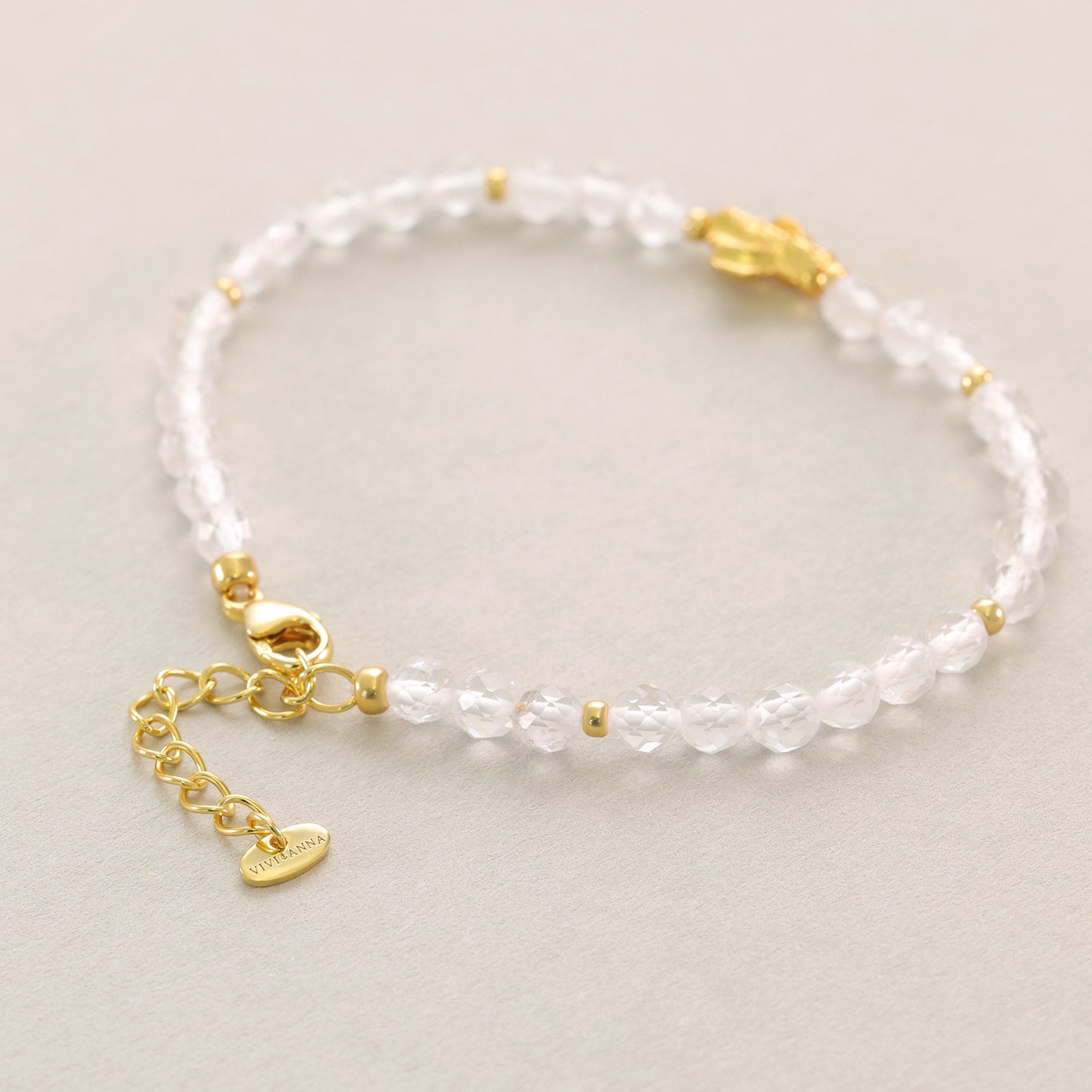 Bergkristall Armband mit Kaktus Charm - 925er Sterling Silber Damen Armband VIVIANNASCHMUCK