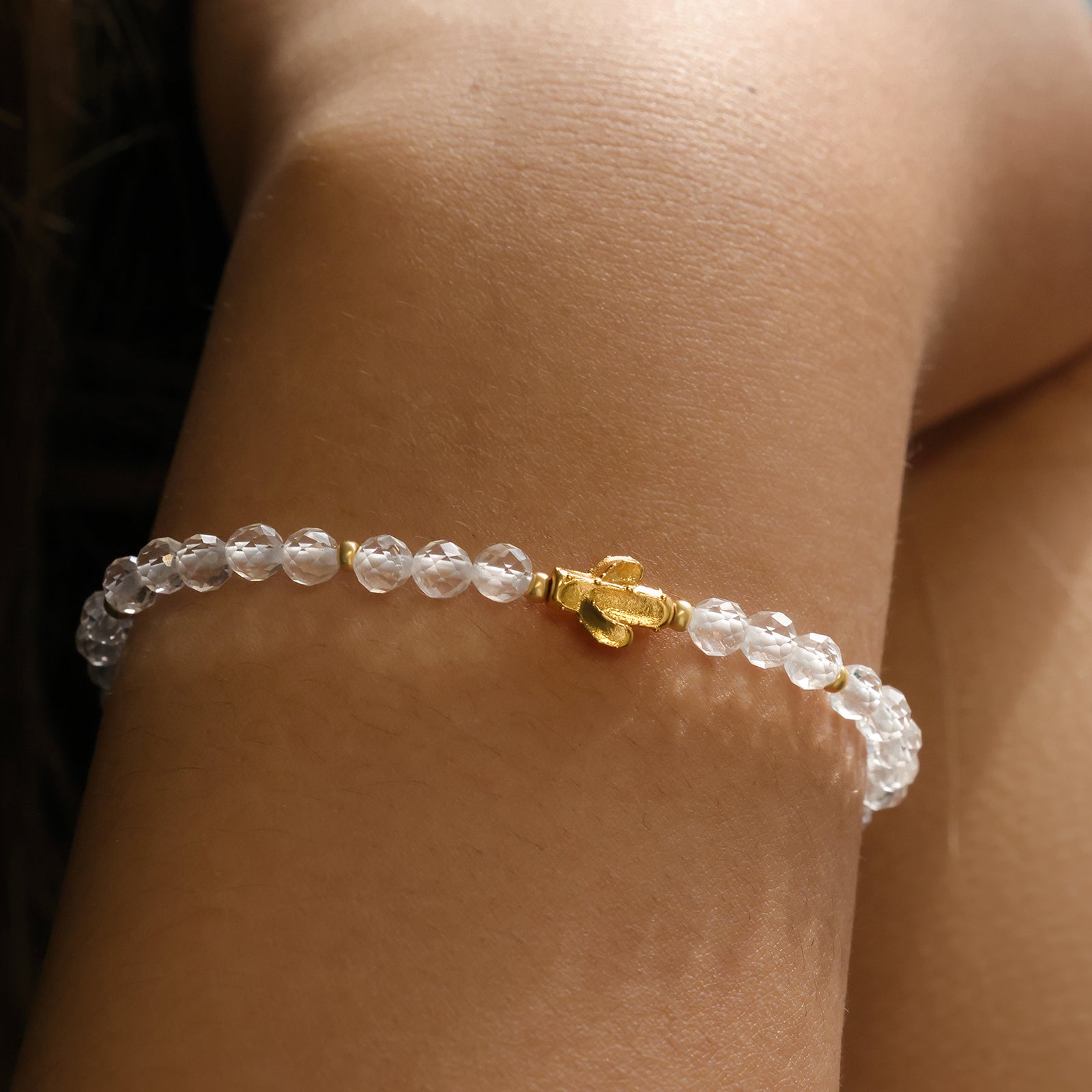 Bergkristall Armband mit Kaktus Charm - 925er Sterling Silber Damen Armband VIVIANNASCHMUCK