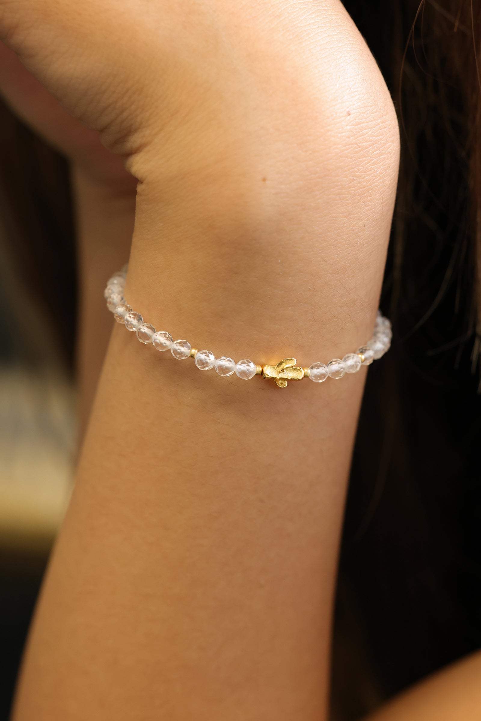 Bergkristall Armband mit Kaktus Charm - 925er Sterling Silber Damen Armband VIVIANNASCHMUCK