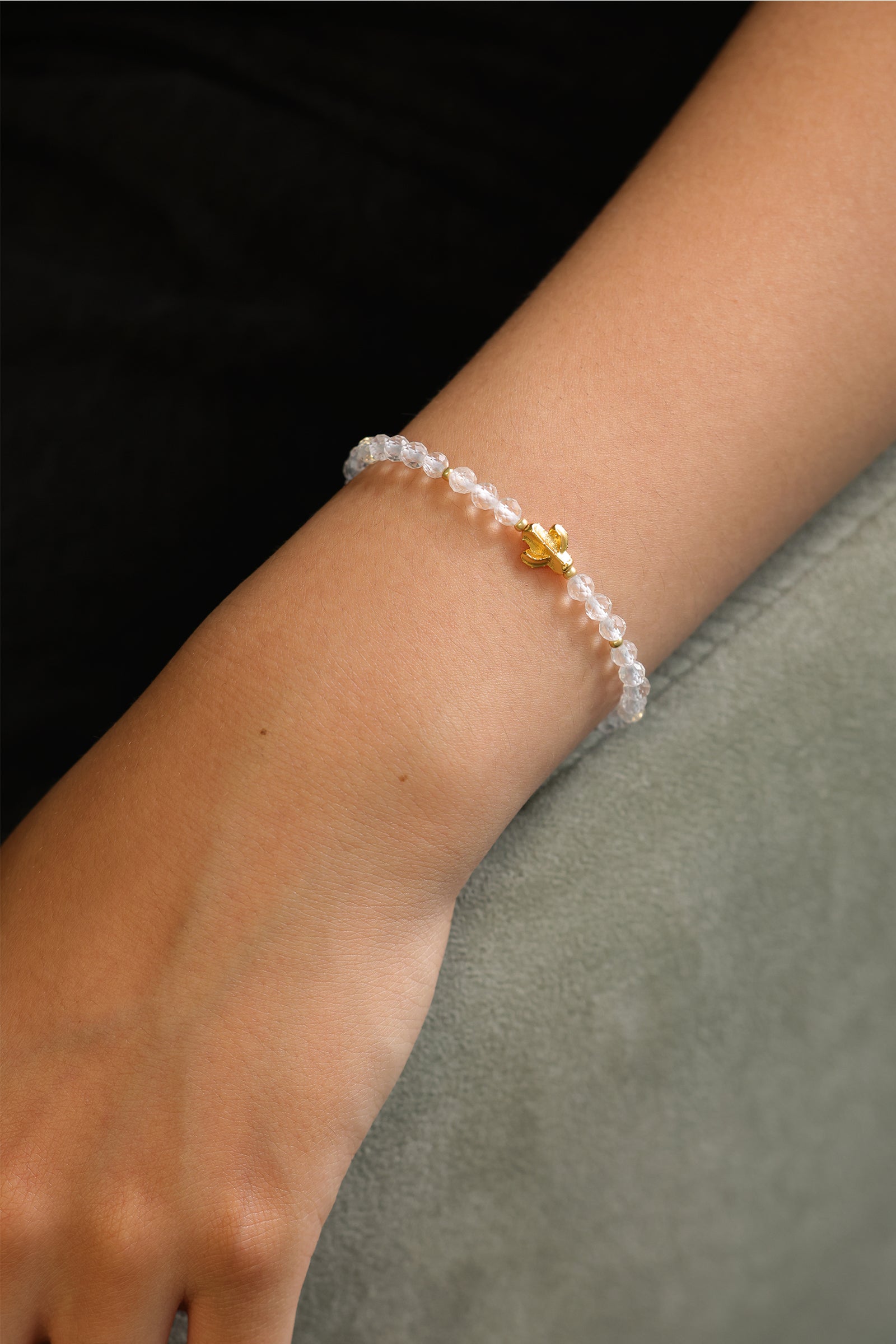 Bergkristall Armband mit Kaktus Charm - 925er Sterling Silber Damen Armband VIVIANNASCHMUCK