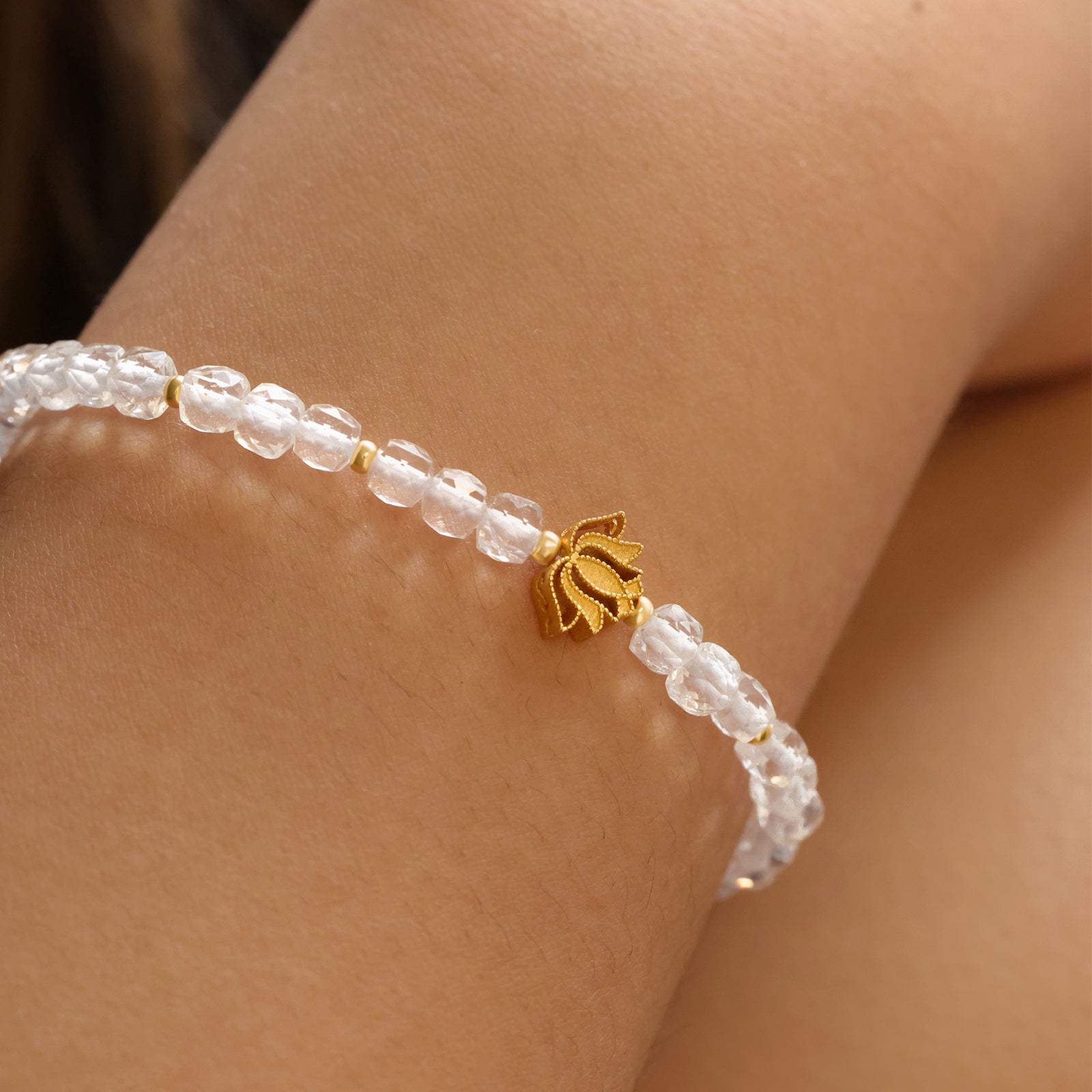 Bergkristall Armband mit Lotusblume - 925 Sterling Silber