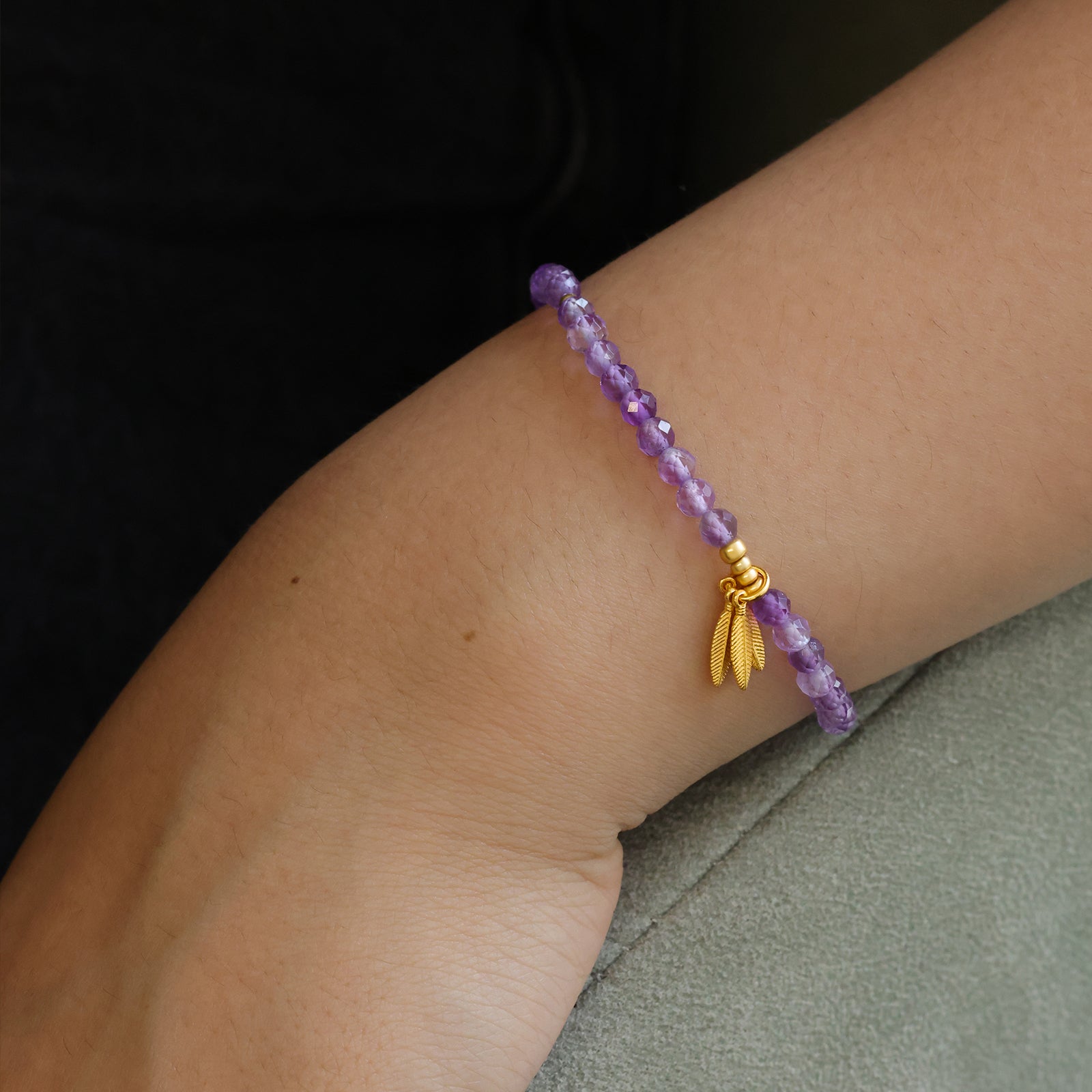Amethyst Armband mit Federanhänger - 925er Sterling Silber