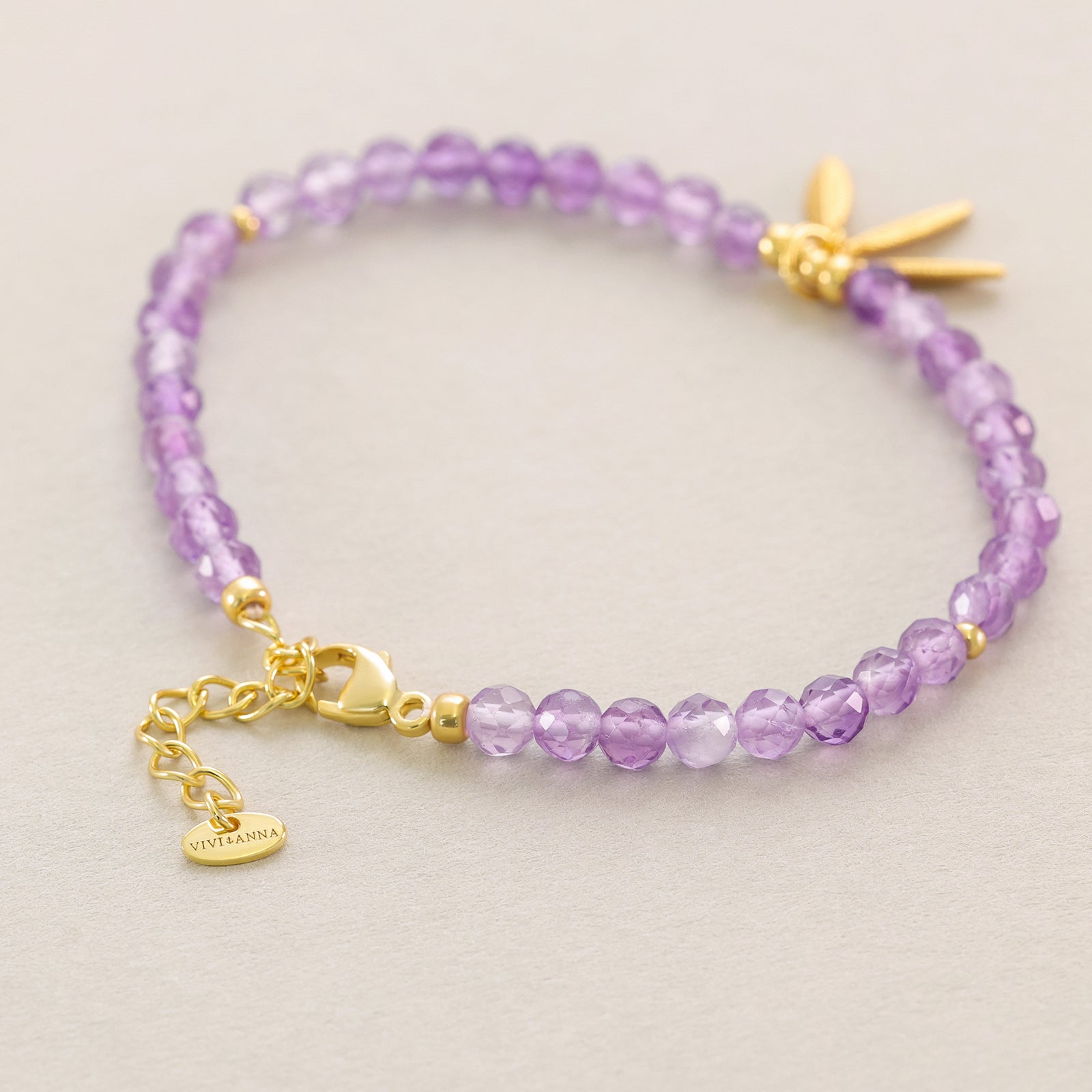 Amethyst Armband mit Federanhänger - 925er Sterling Silber Damen Armband VIVIANNASCHMUCK
