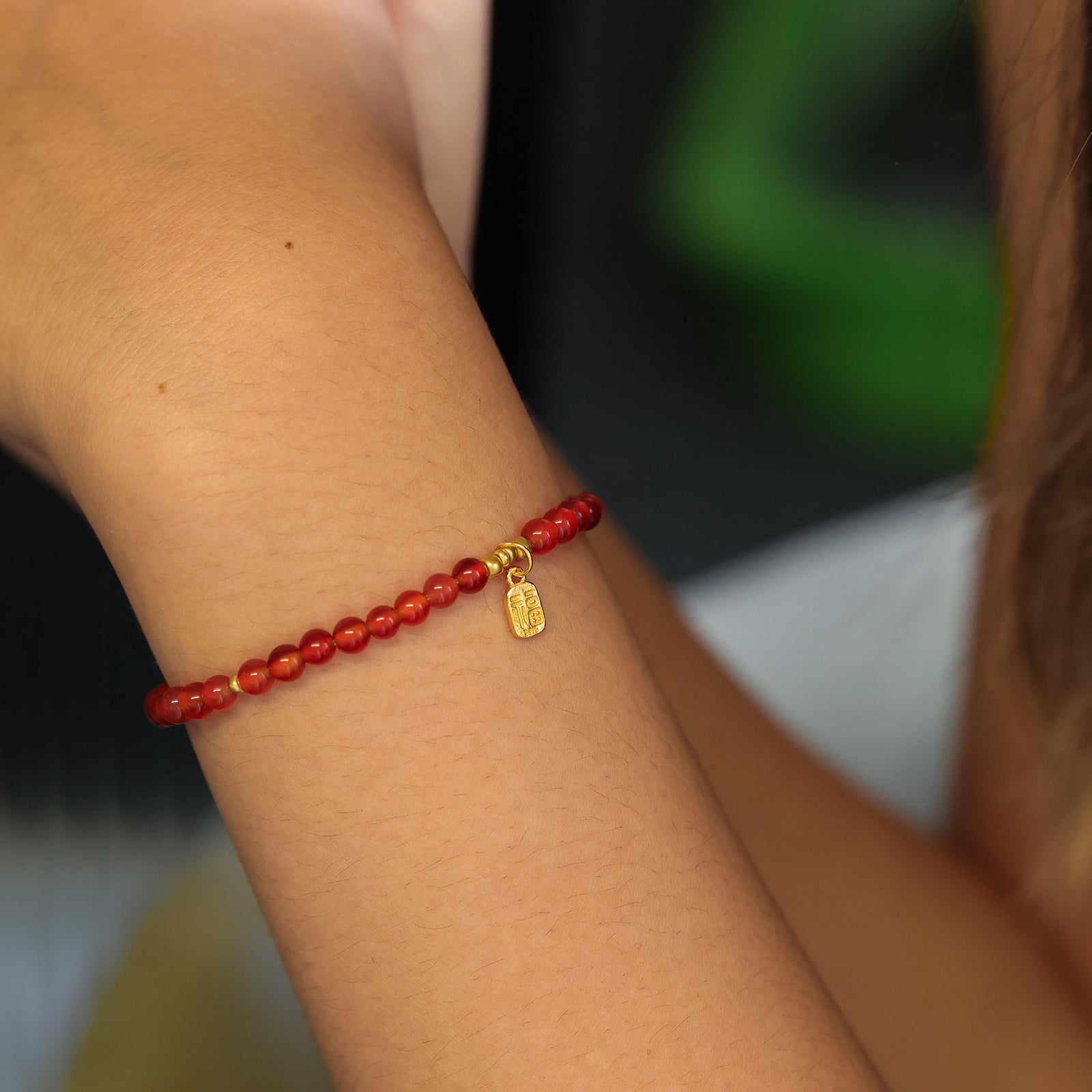 Karneol Armband mit chinesischem „福“-Anhänger – 925er Sterling Silber