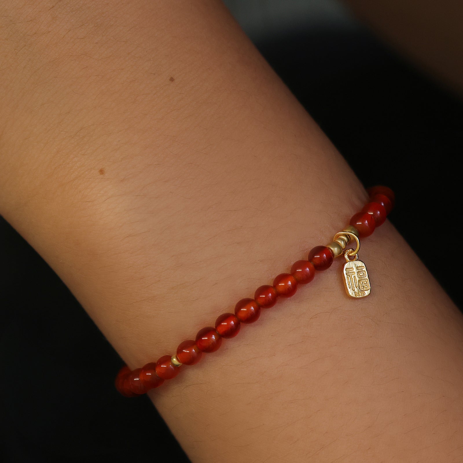 Karneol Armband mit chinesischem „福“-Anhänger – 925er Sterling Silber Damen Armband VIVIANNASCHMUCK