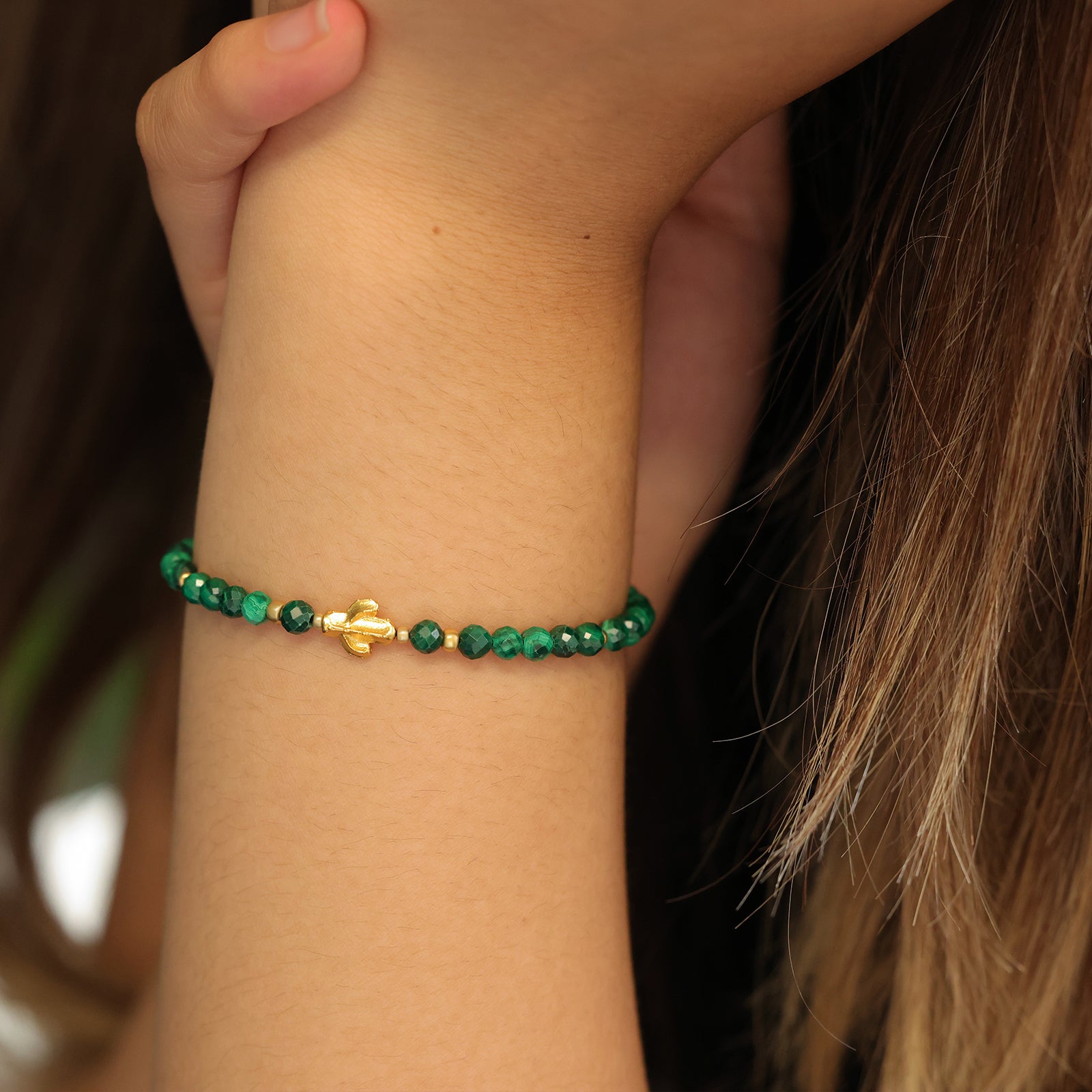 Malachit Armband mit Kaktus Charm - 925er Sterling Silber Damen Armband VIVIANNASCHMUCK