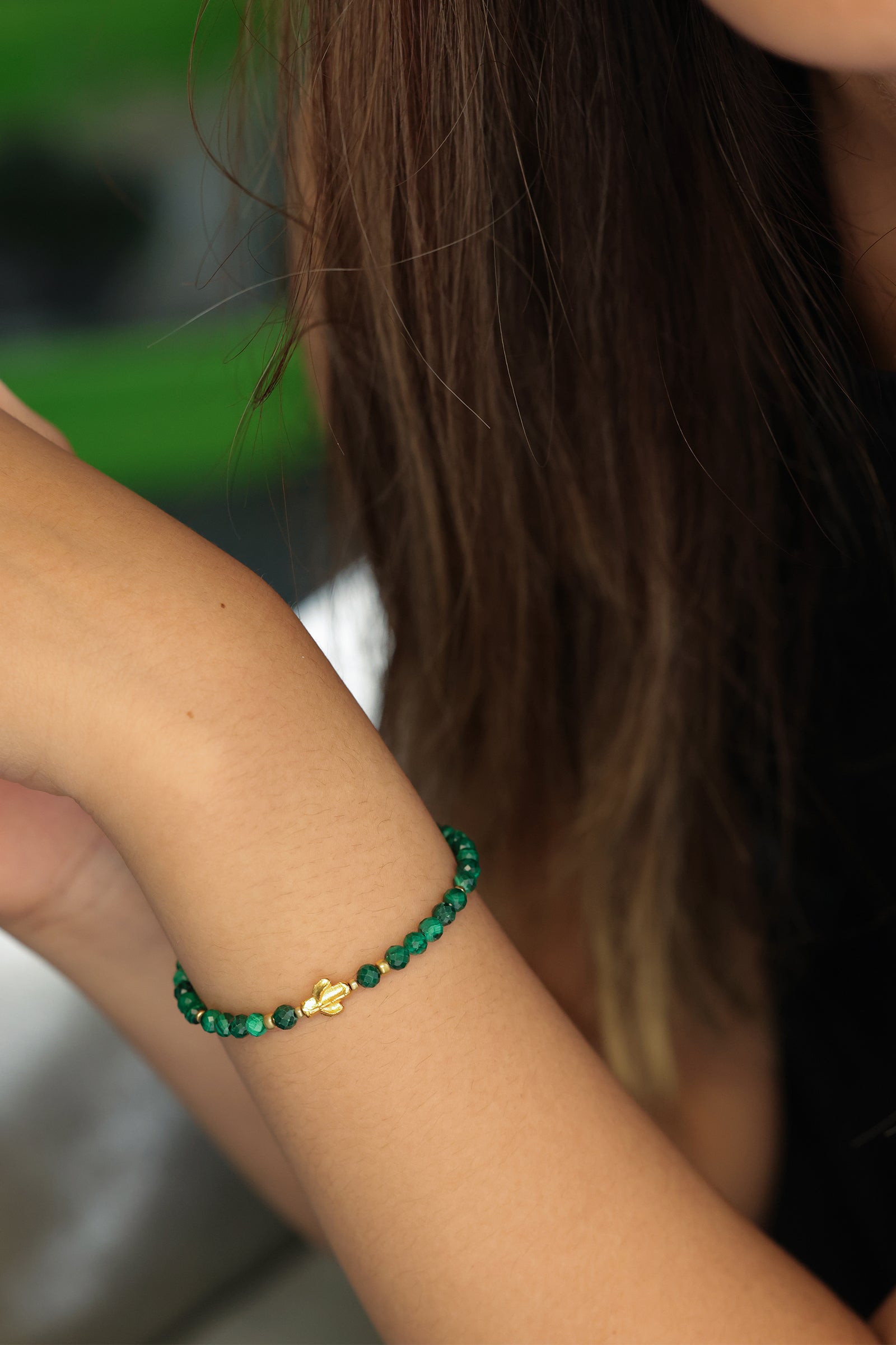 Malachit Armband mit Kaktus Charm - 925er Sterling Silber Damen Armband VIVIANNASCHMUCK