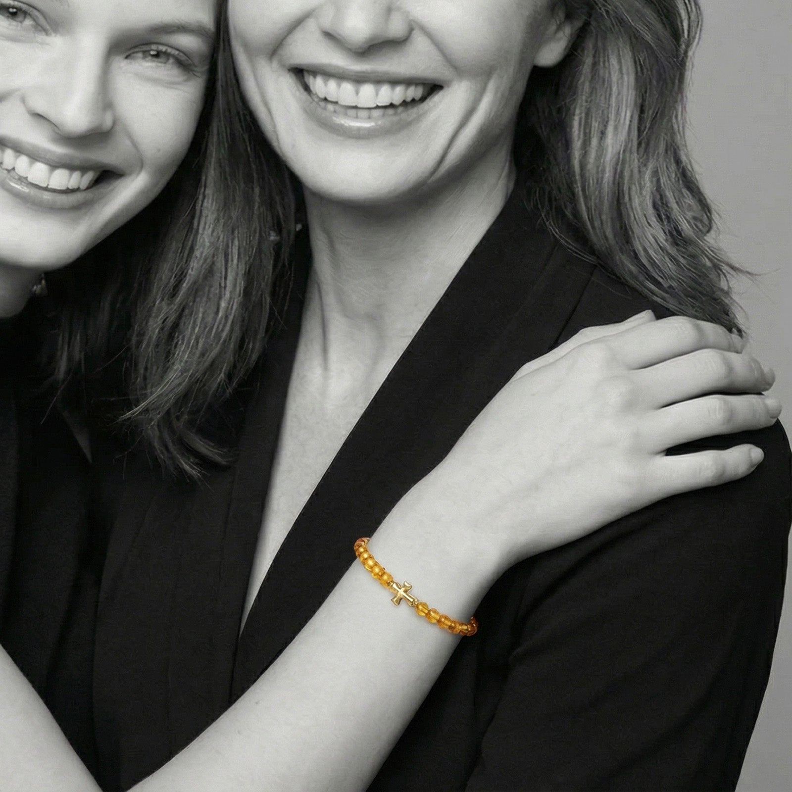 Bernstein Armband mit goldenem Kreuz – 925 Sterling Silber