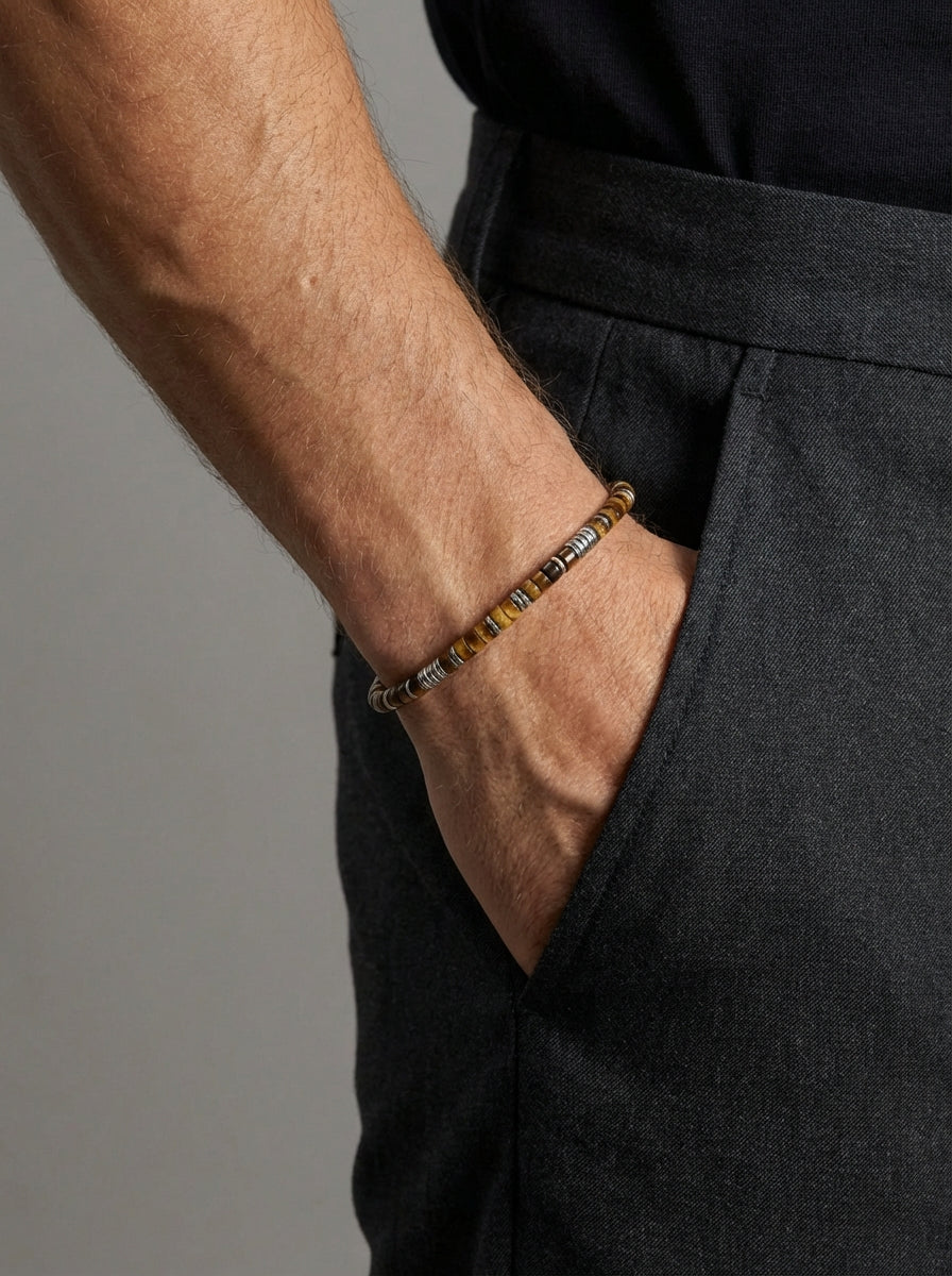 Edelsteinarmband mit Tigerauge und Hämatit - verstellbar Herren Armband VIVIANNASCHMUCK