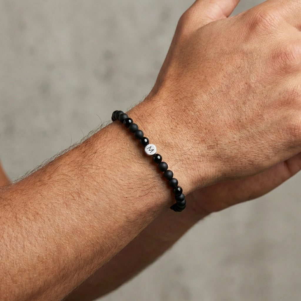 Armband mit Obsidian- und schwarzen mattierten Onyx-Perlen Herren Armband VIVIANNASCHMUCK