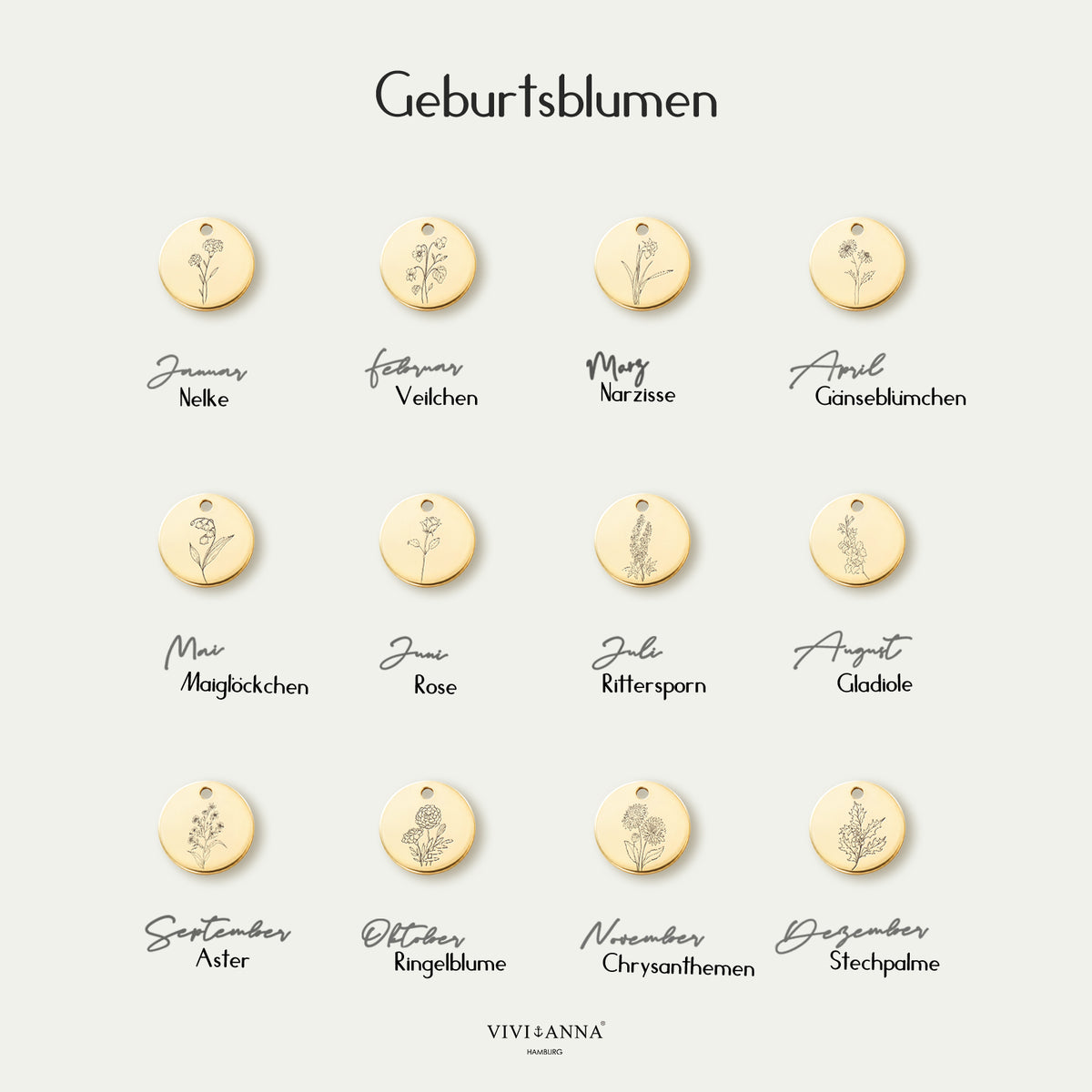 Personalisierte Geburtsblumen Ketten - 925er Sterlingsilber