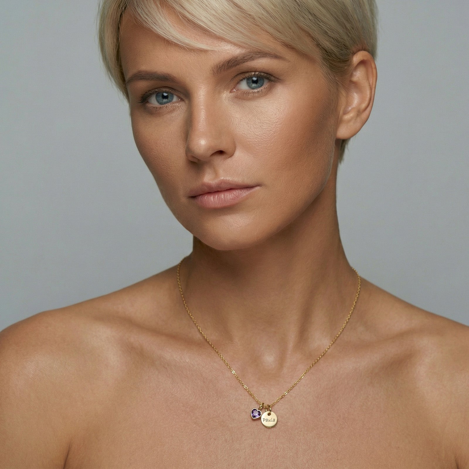 Personalisierte Kette mit Herz-Geburtsstein - 925 Sterling Silber Damen Halskette VIVIANNASCHMUCK