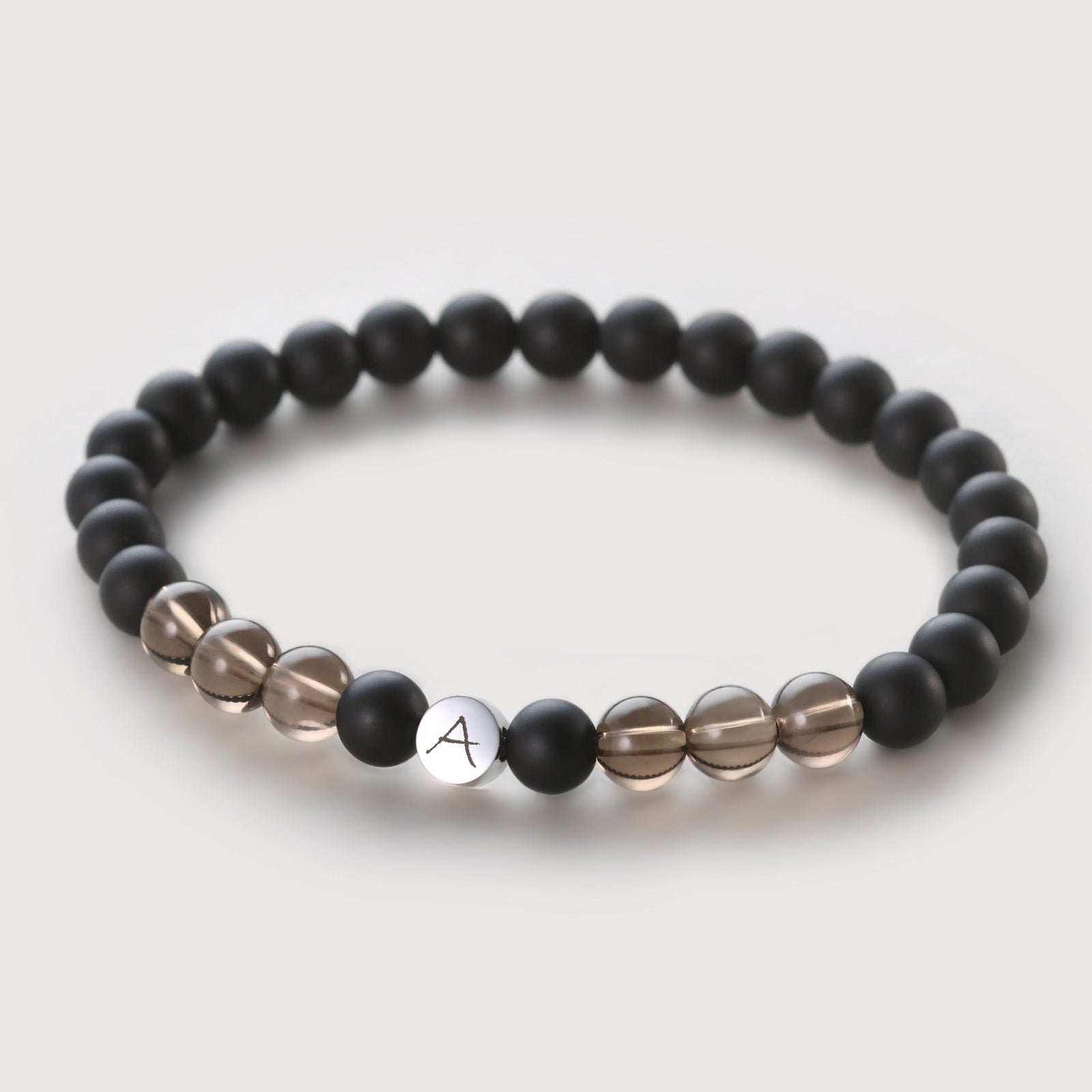 Rauchquarz & Onyx Armband mit Gravurperle