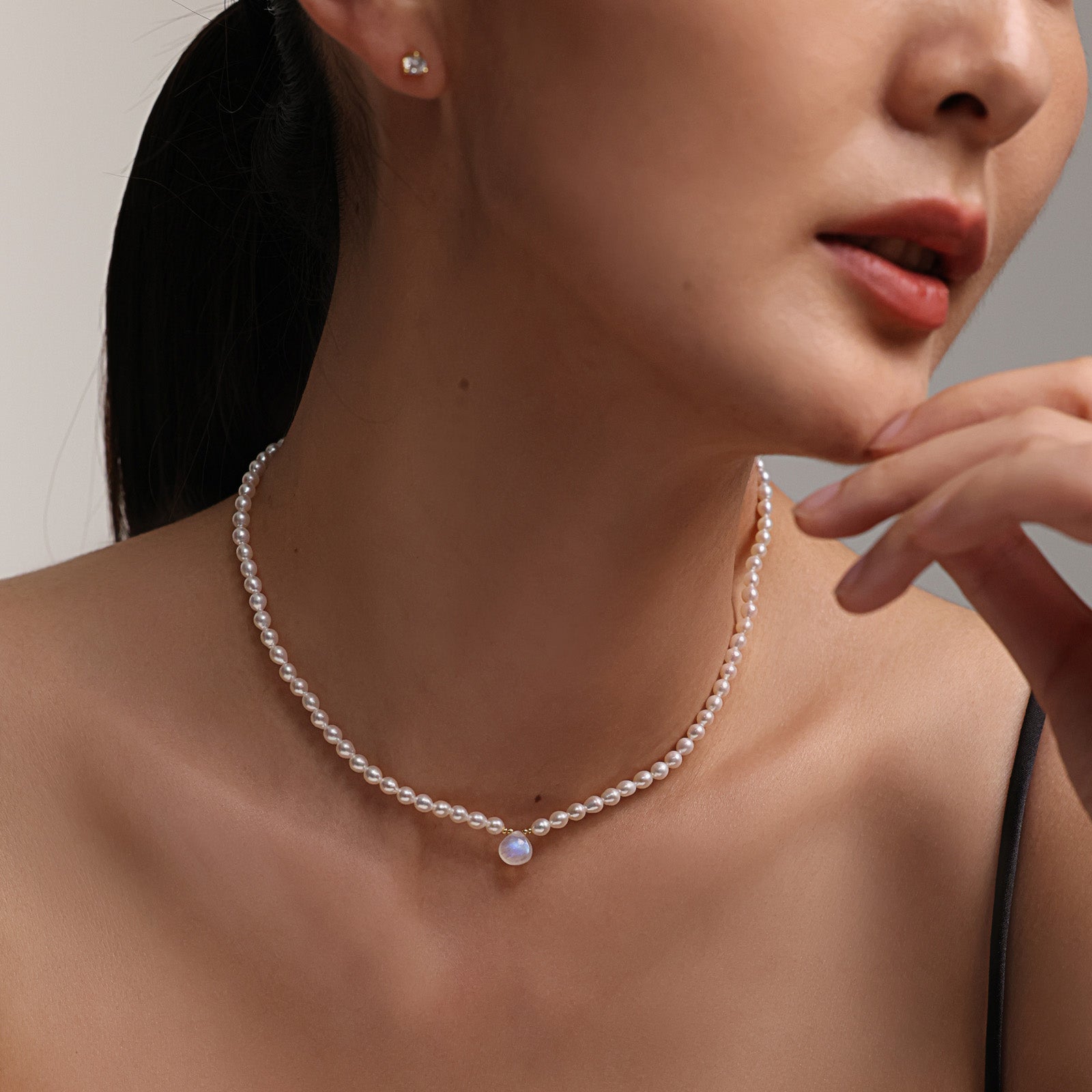 Süßwasserperlenkette mit Mondstein – 925 Sterling Silber