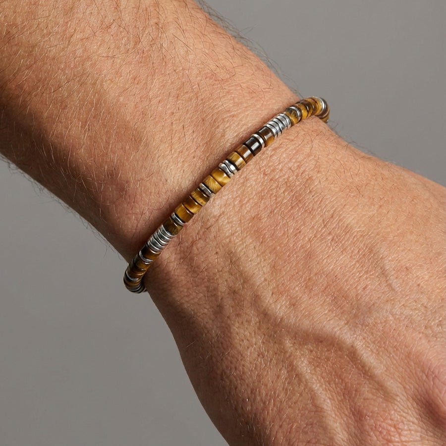 Edelsteinarmband mit Tigerauge und Hämatit - verstellbar Herren Armband VIVIANNASCHMUCK