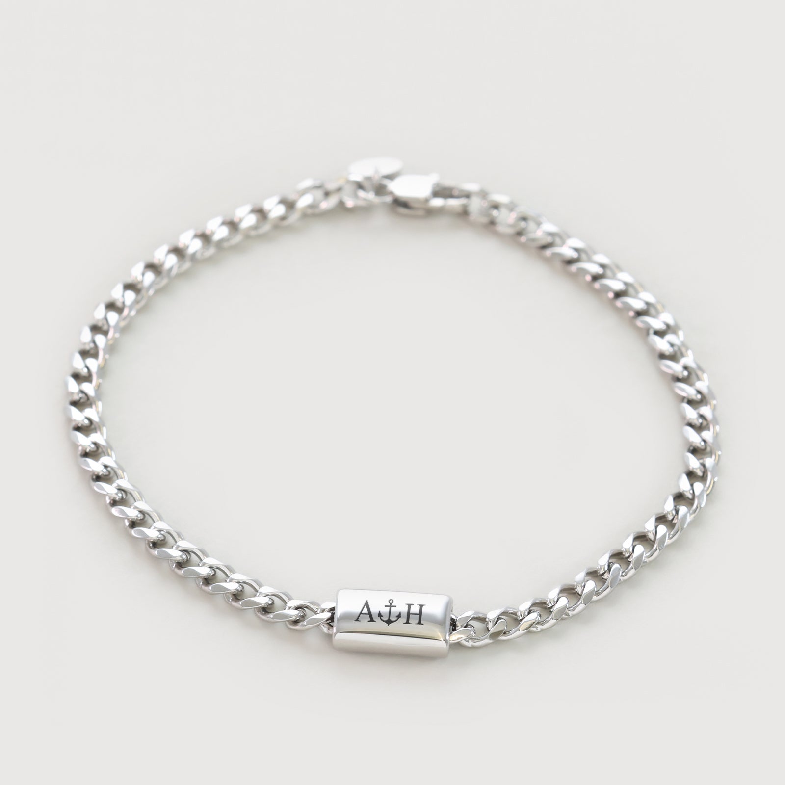 Herren Cuban Armband mit gravierbarer Perle – Edelstahl Herren Armband VIVIANNASCHMUCK