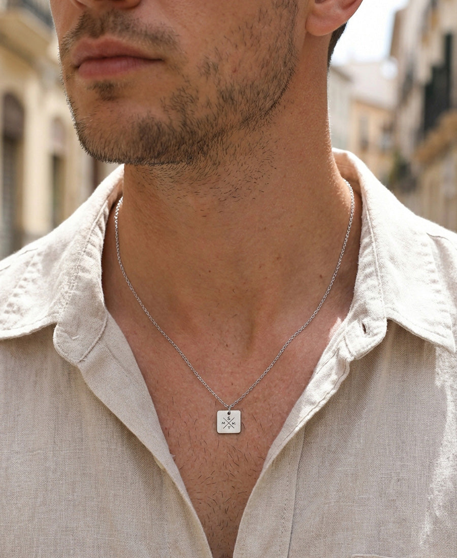 Kette für Herren mit eckigem Gravurplättchen Herren Halskette VIVIANNASCHMUCK