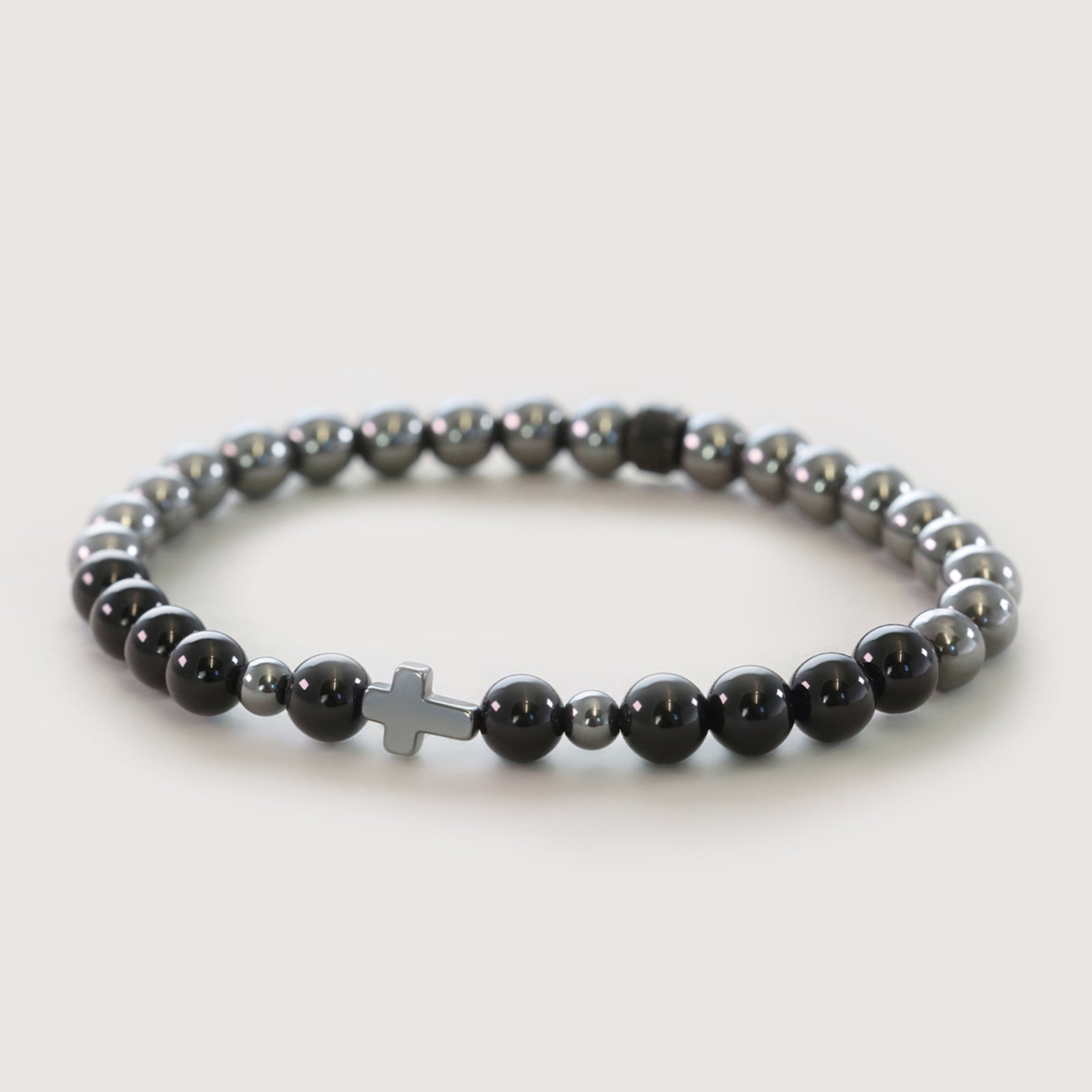 Kreuzarmband aus Schwarzer Onyx & Hämatit - elastisch Herren Armband VIVIANNASCHMUCK