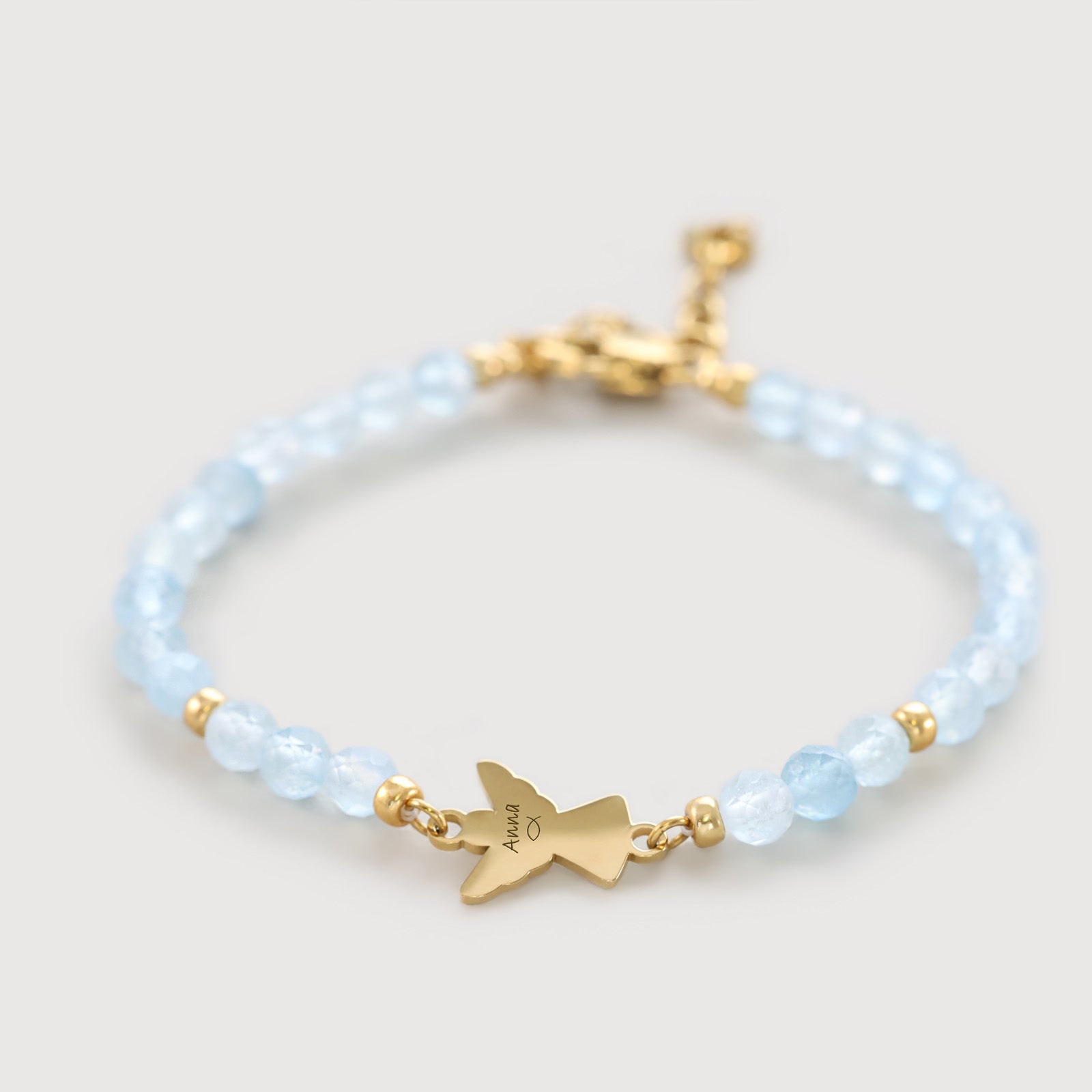 Aquamarin Armband mit Engelanhänger - Geschenk zur Taufe mit Karte Kinder Armband VIVIANNASCHMUCK