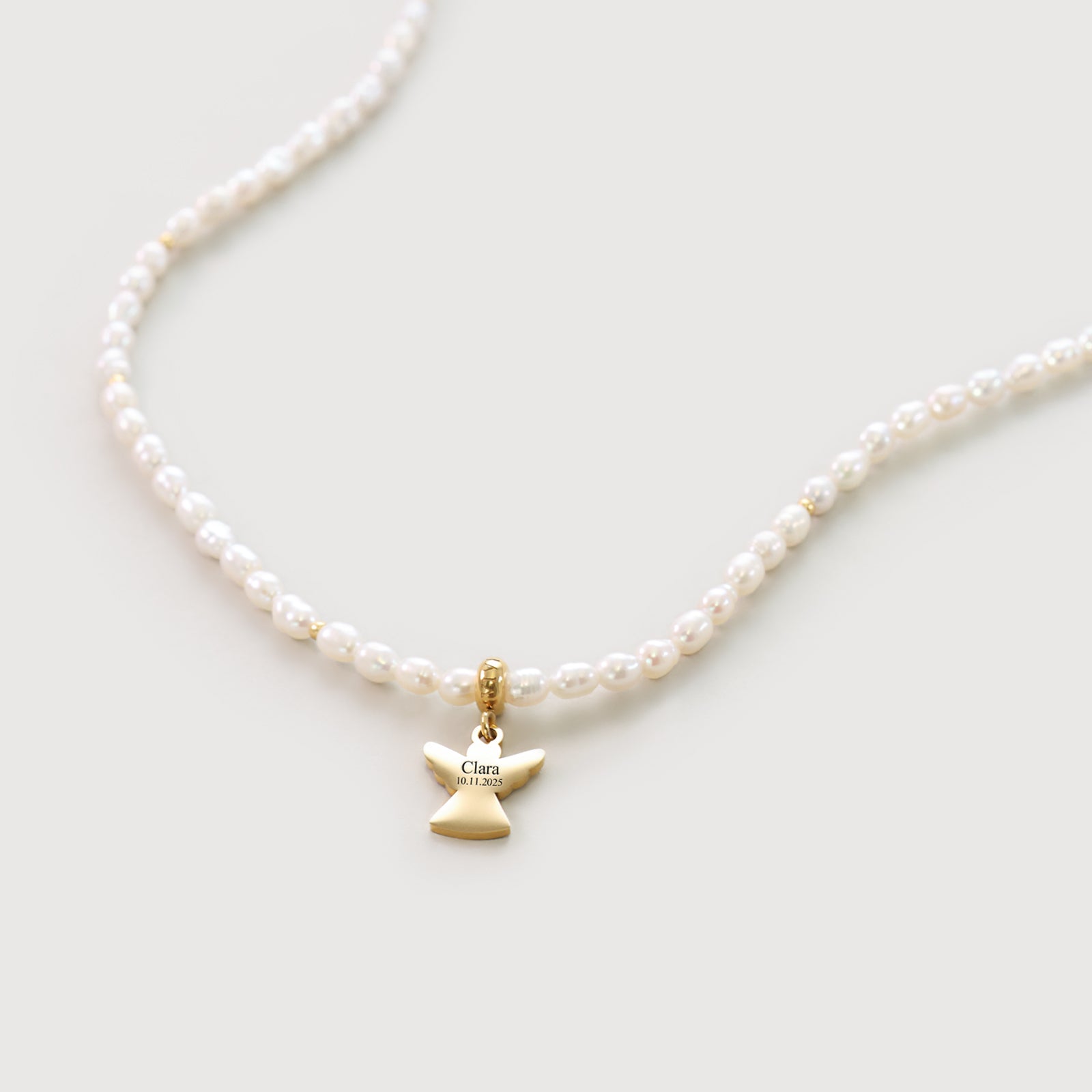 Schutzengel Perlenkette mit Gravur - Geschenk mit Karte