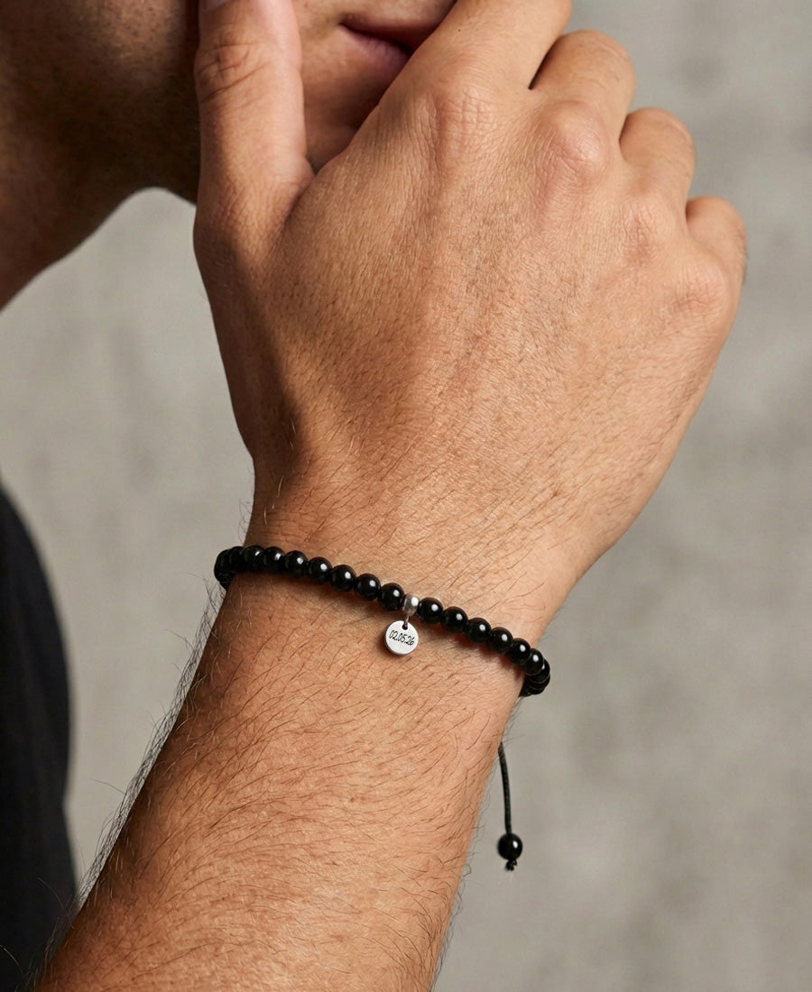 Edelstein Armband aus Obsidian mit Wunschgravur Herren Armband VIVIANNASCHMUCK