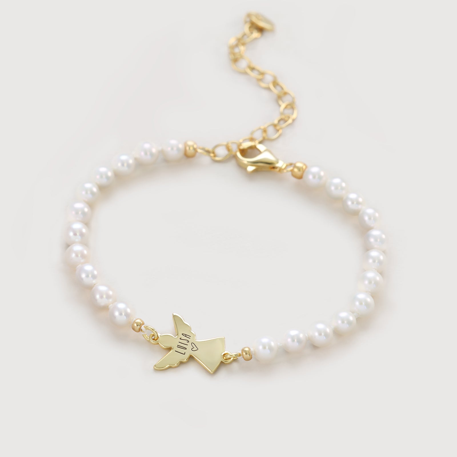 Schutzengel Perlenarmband mit Gravur - Geschenk mit Karte - 925 Sterling Silber