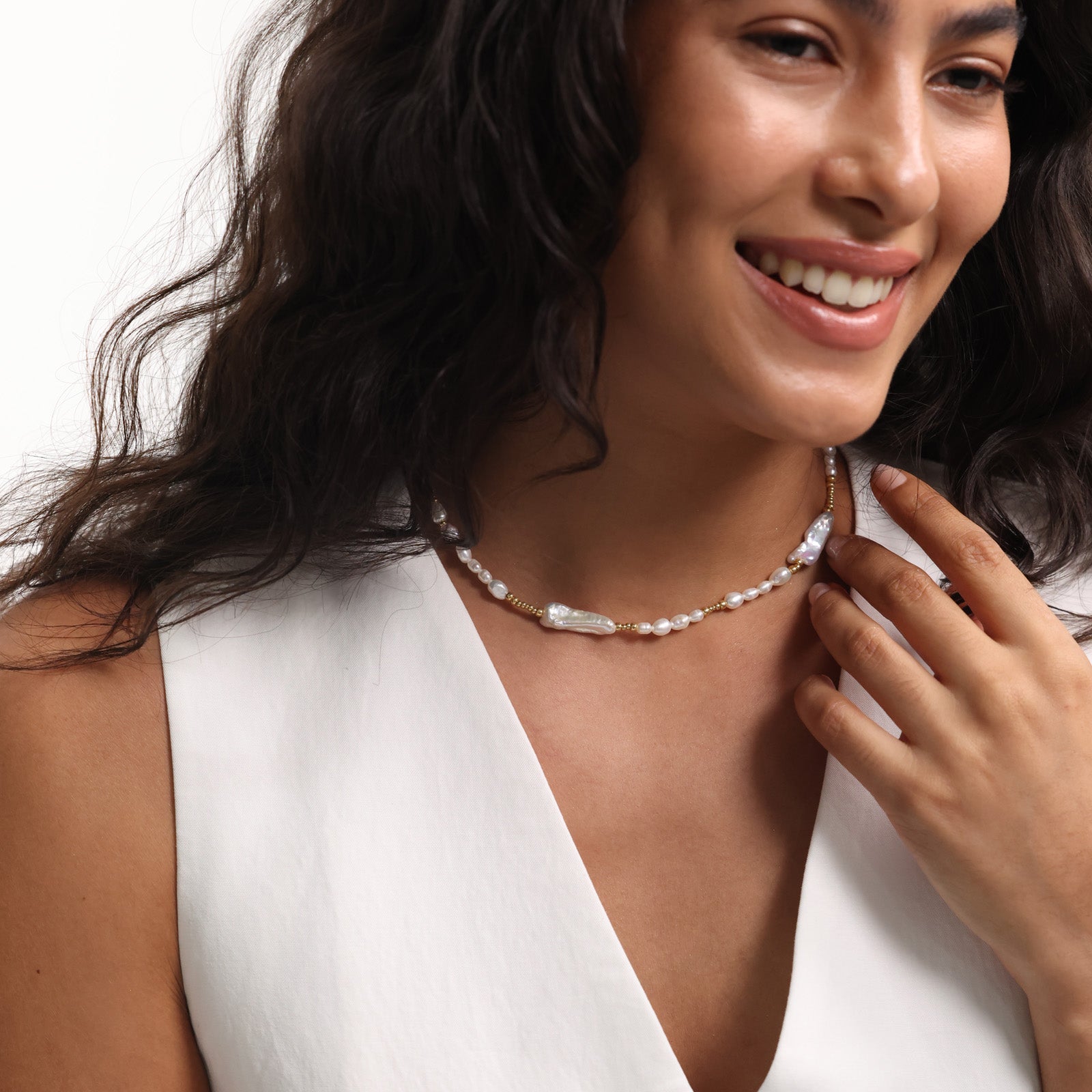 Süßwasserperlenkette mit länglichen & unregelmäßigen Perlen – 925er Silber