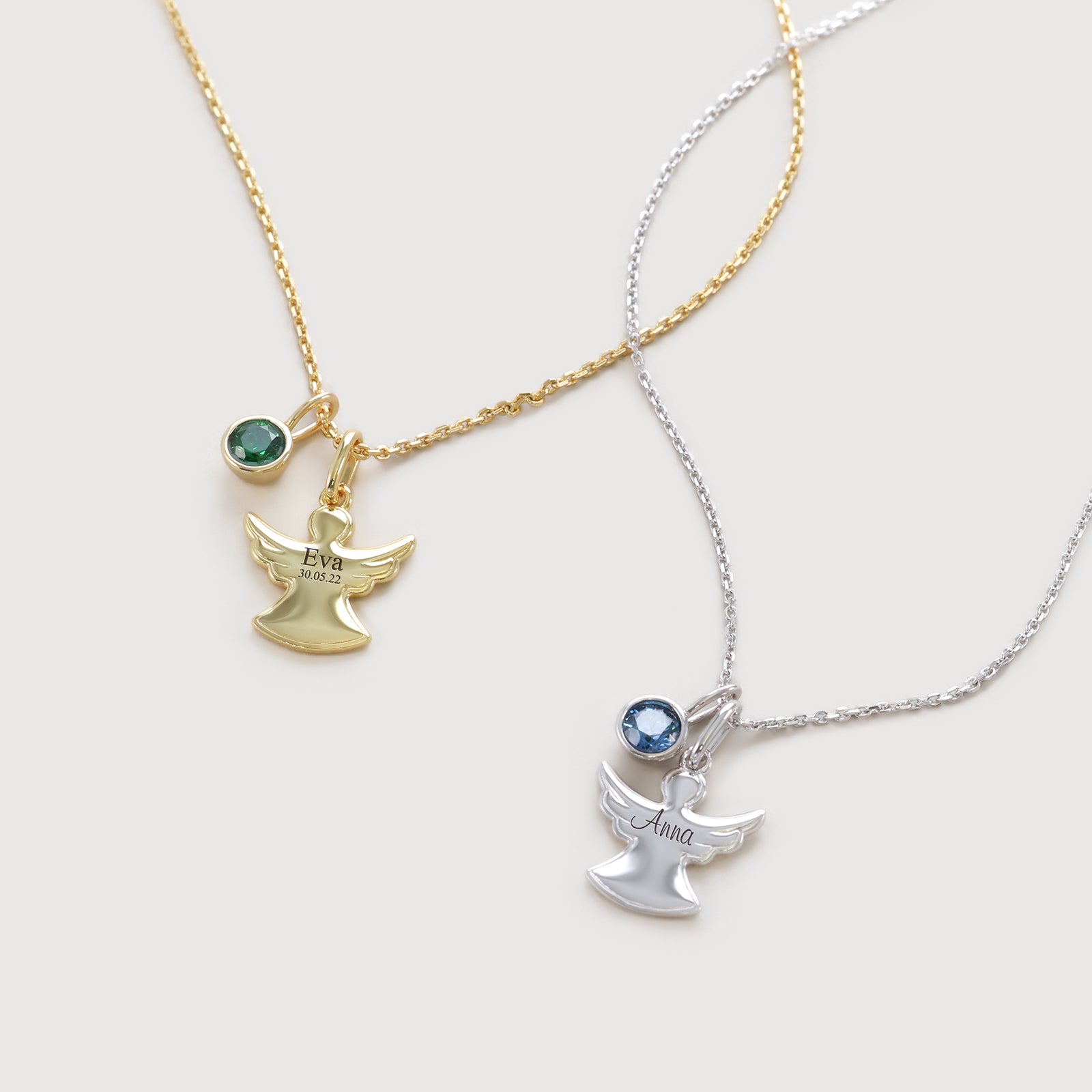 Personalisierte Schutzengel Halskette mit Geburtsstein– 925 Sterling Silber Kinder Halsketten VIVIANNASCHMUCK