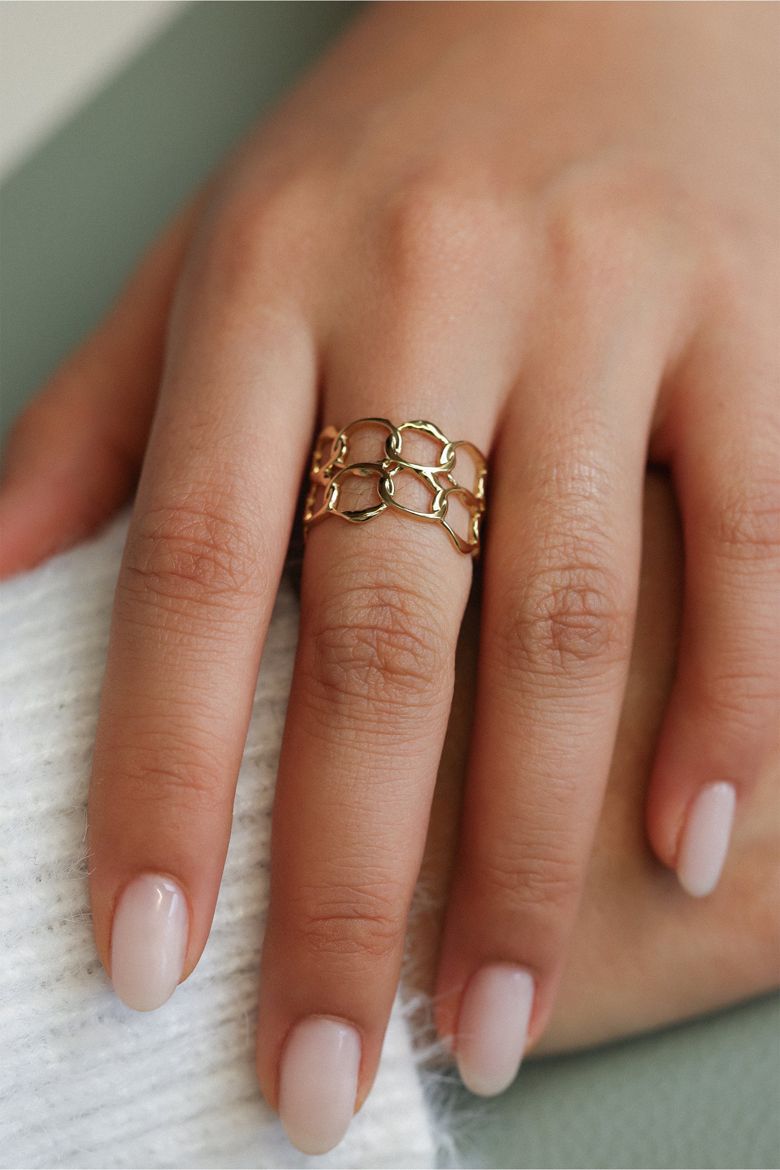 Goldener Ring im Kettendesign – Edelstahl, verstellbar