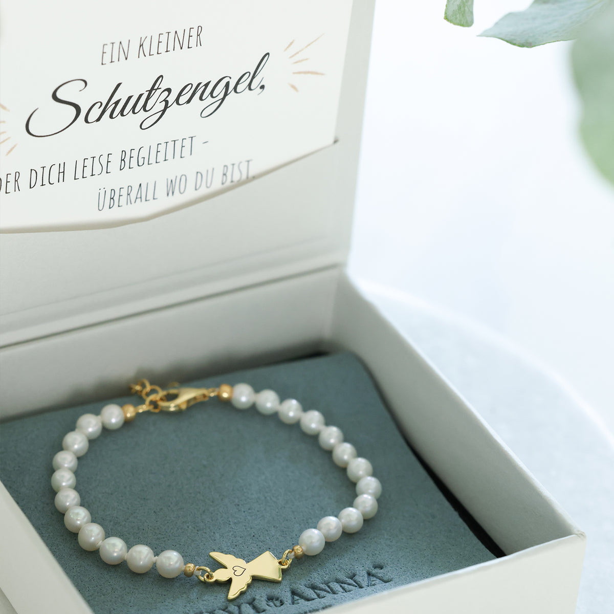 Schutzengel Perlenarmband mit Gravur - Geschenk mit Karte - 925 Sterling Silber
