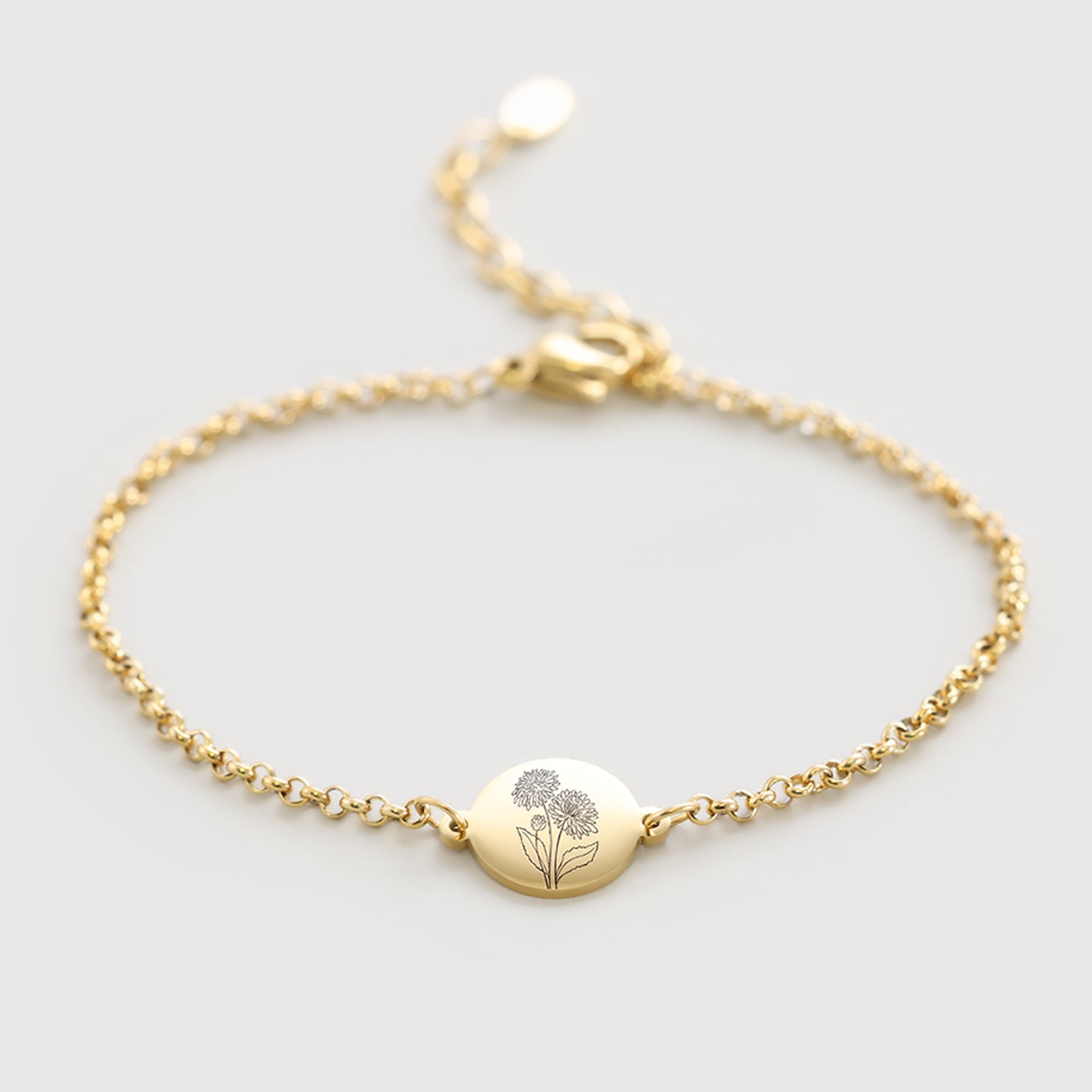 Geburtsblumen Armband mit rundem Plättchen Damen Armband VIVIANNASCHMUCK