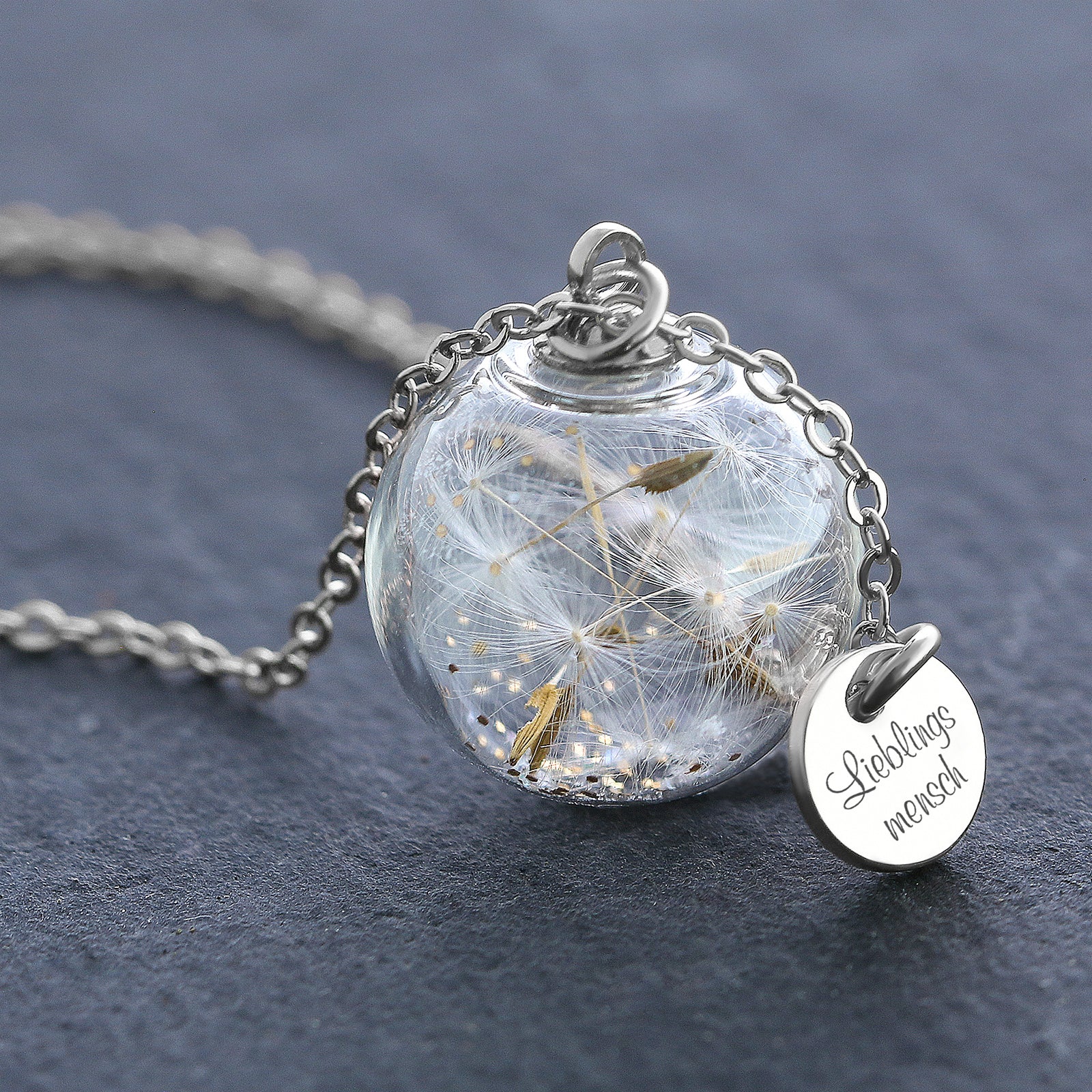 Echte Pusteblume als Glücksbringer – mit persönlicher Gravur - 925er Silber