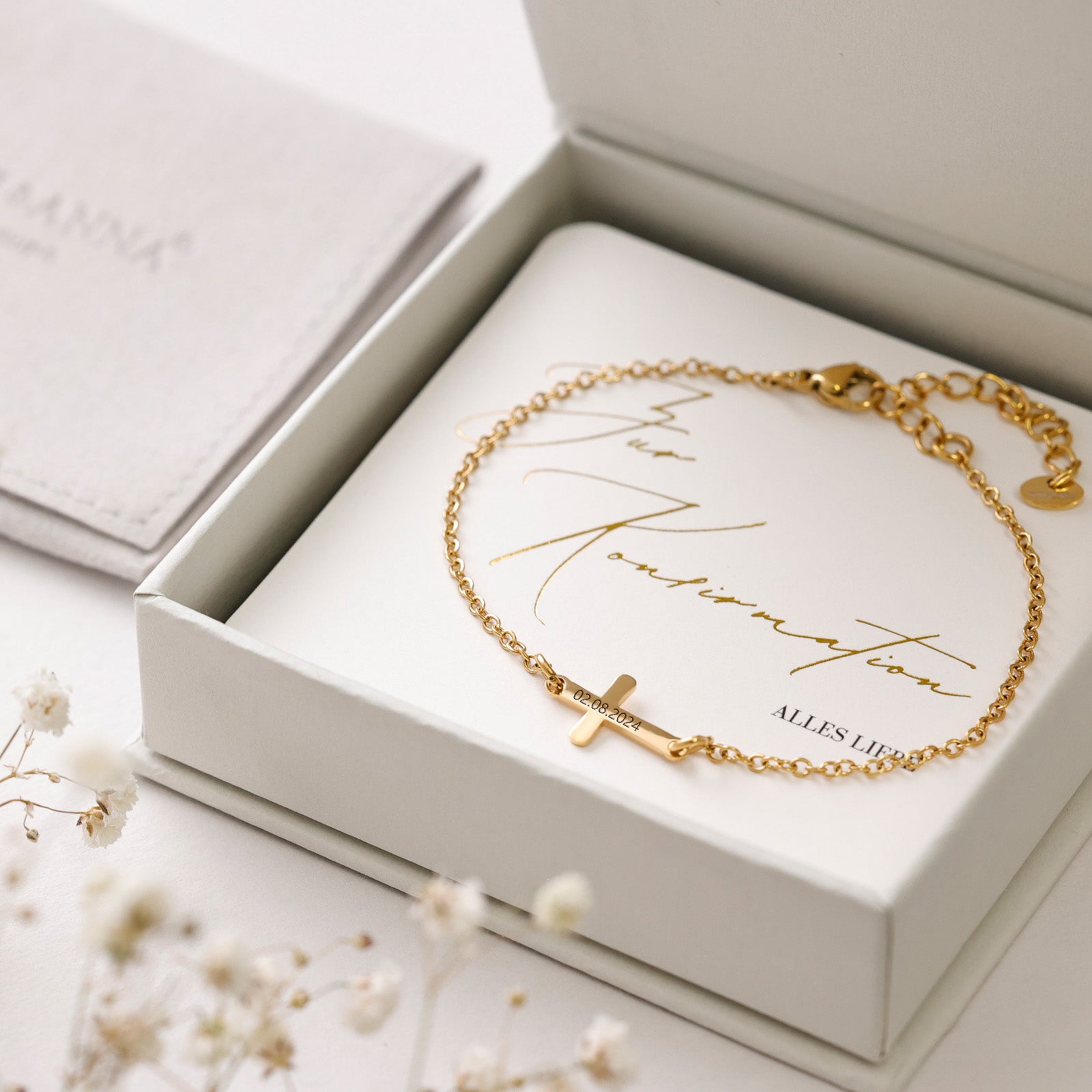 Kreuz-Armband mit Gravur - Geschenk zur Konfirmation mit Karte Kinder Armband VIVIANNASCHMUCK