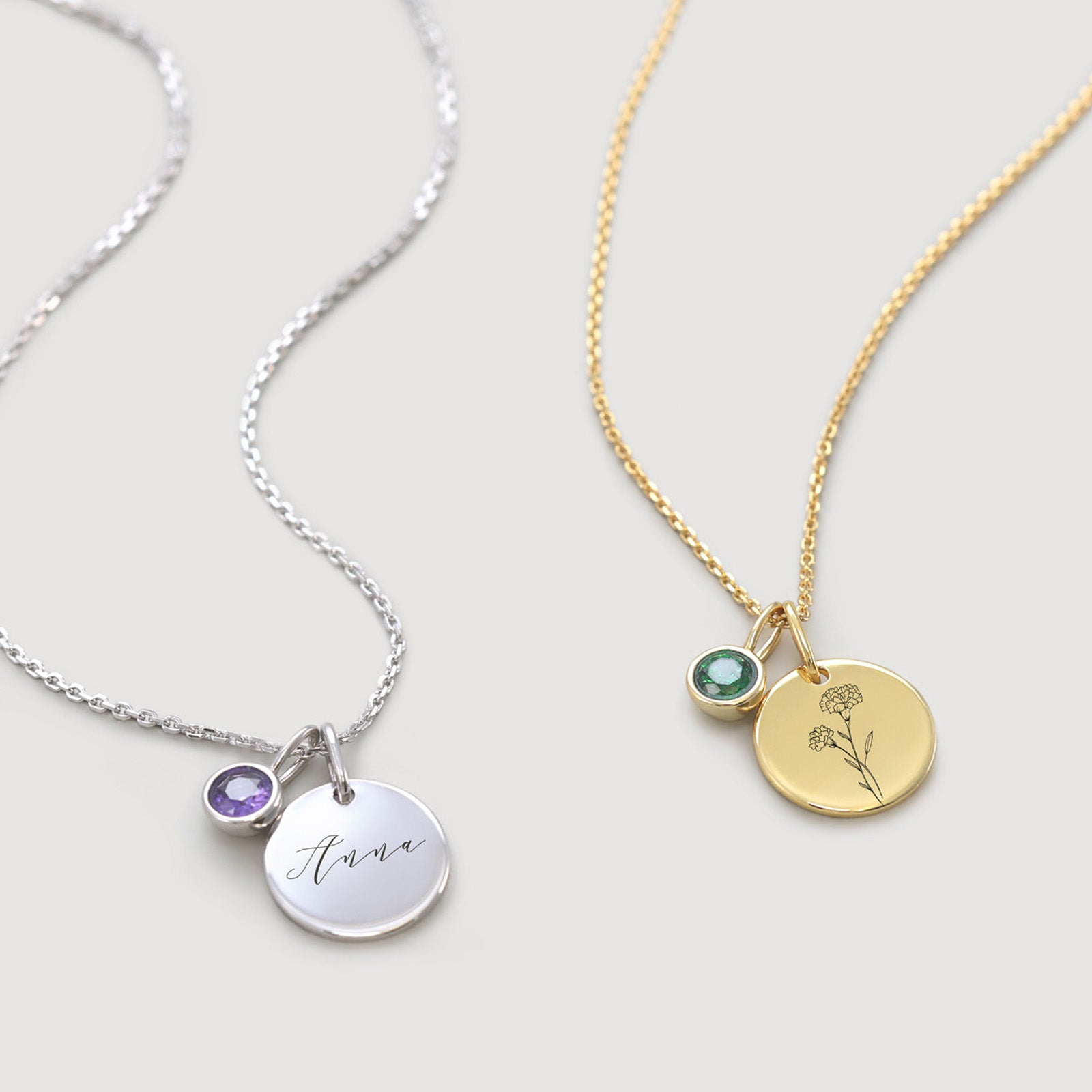 Personalisierte Geburtsblumen-Kette mit Geburtsstein – 925 Sterling Silber Damen Halskette VIVIANNASCHMUCK