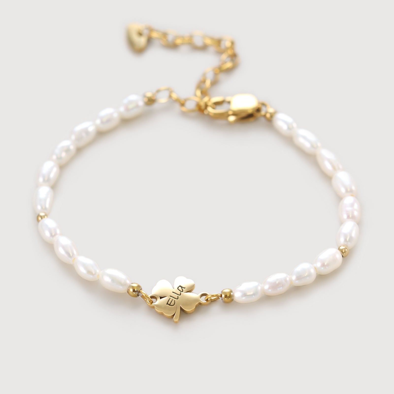 Kleeblatt Perlenarmband als Glücksbringer mit Gravur Damen Armband VIVIANNASCHMUCK