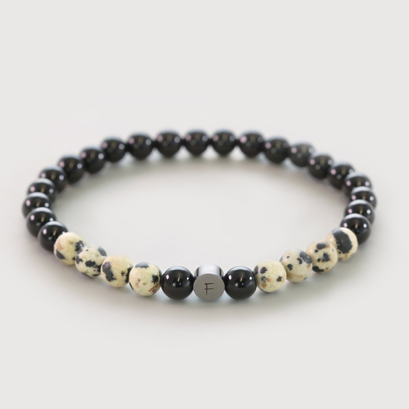 Herren Armband aus schwarzem Onyx & Dalmatiner Jaspis – personalisierbar Herren Armband VIVIANNASCHMUCK