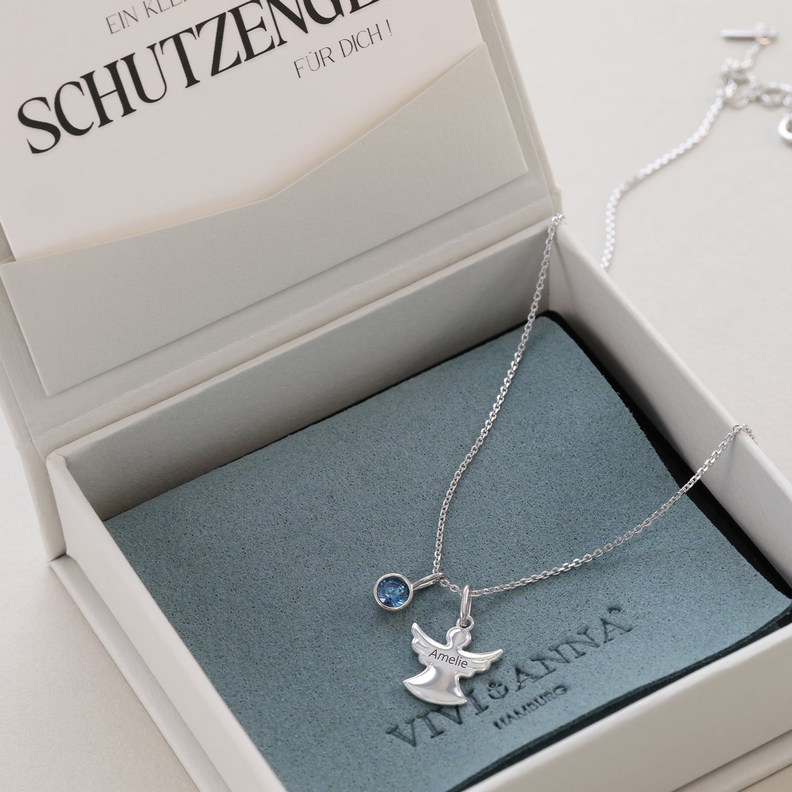 Personalisierte Schutzengel Halskette mit Geburtsstein und Karte – 925 Sterling Silber Kinder Halsketten VIVIANNASCHMUCK