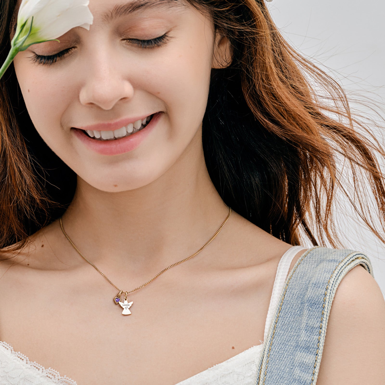Schutzengel-Kette mit Herz Geburtsstein - Geschenk zur Taufe mit Karte Kinder Halsketten VIVIANNASCHMUCK