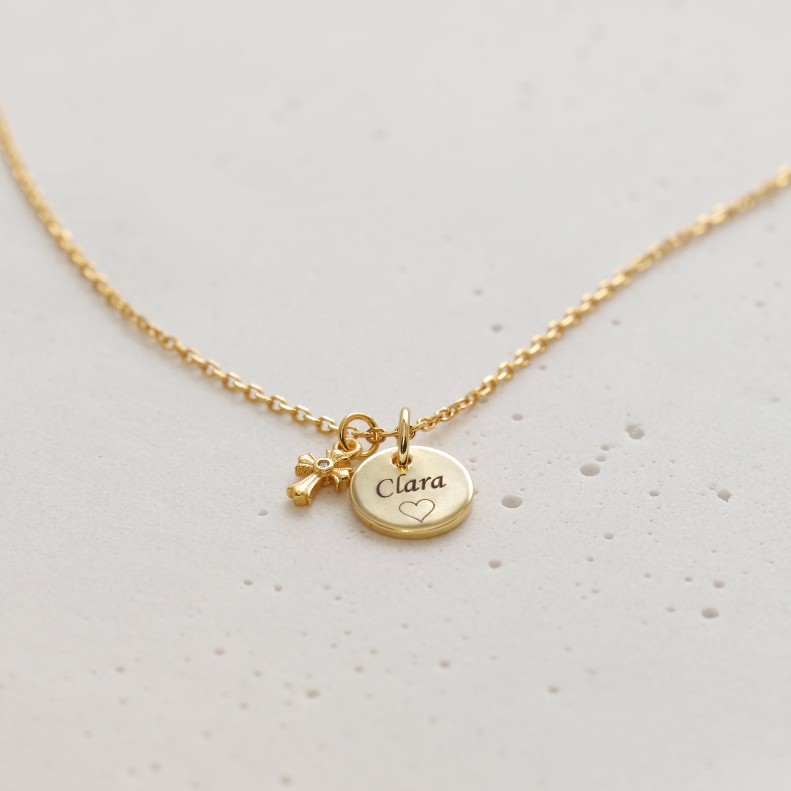 Gravurkette mit kleinem funkelnden Kreuz – 925 Sterling Silber