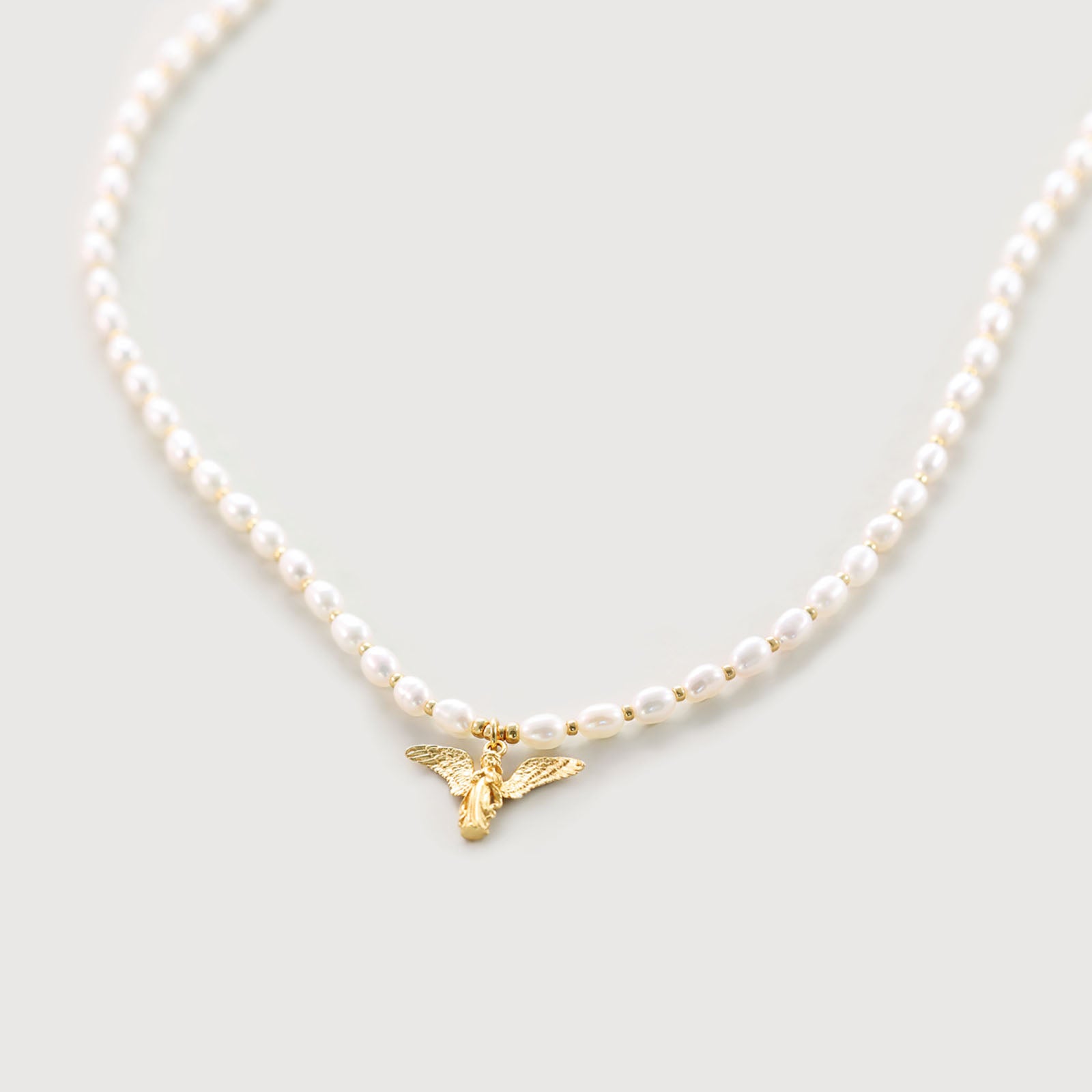 Süßwasserperlen Kette mit Schutzengel Anhänger - 925 Sterling Silber