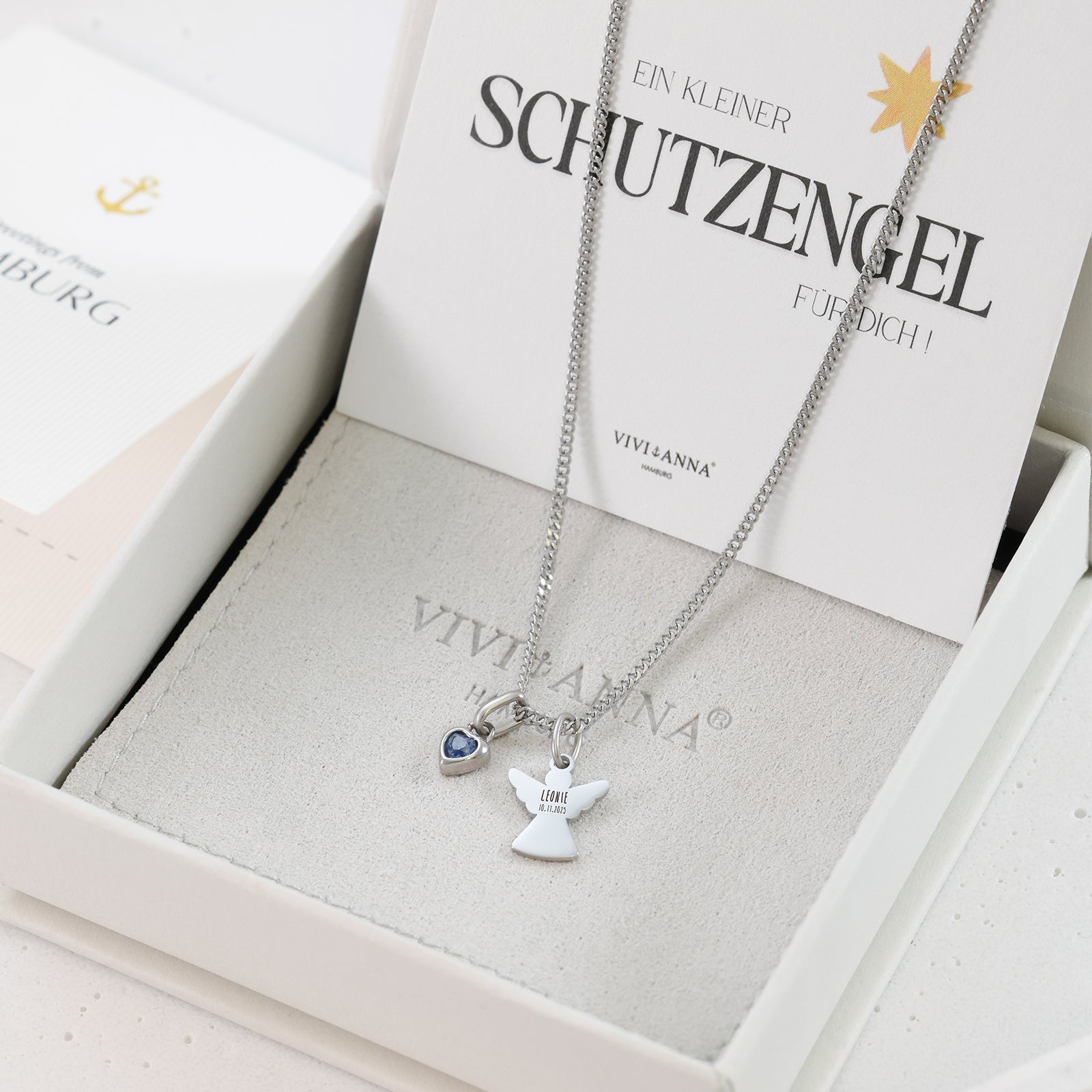 Guardian Angel Necklace with Heart Birthstone - Baptism Gift with Card