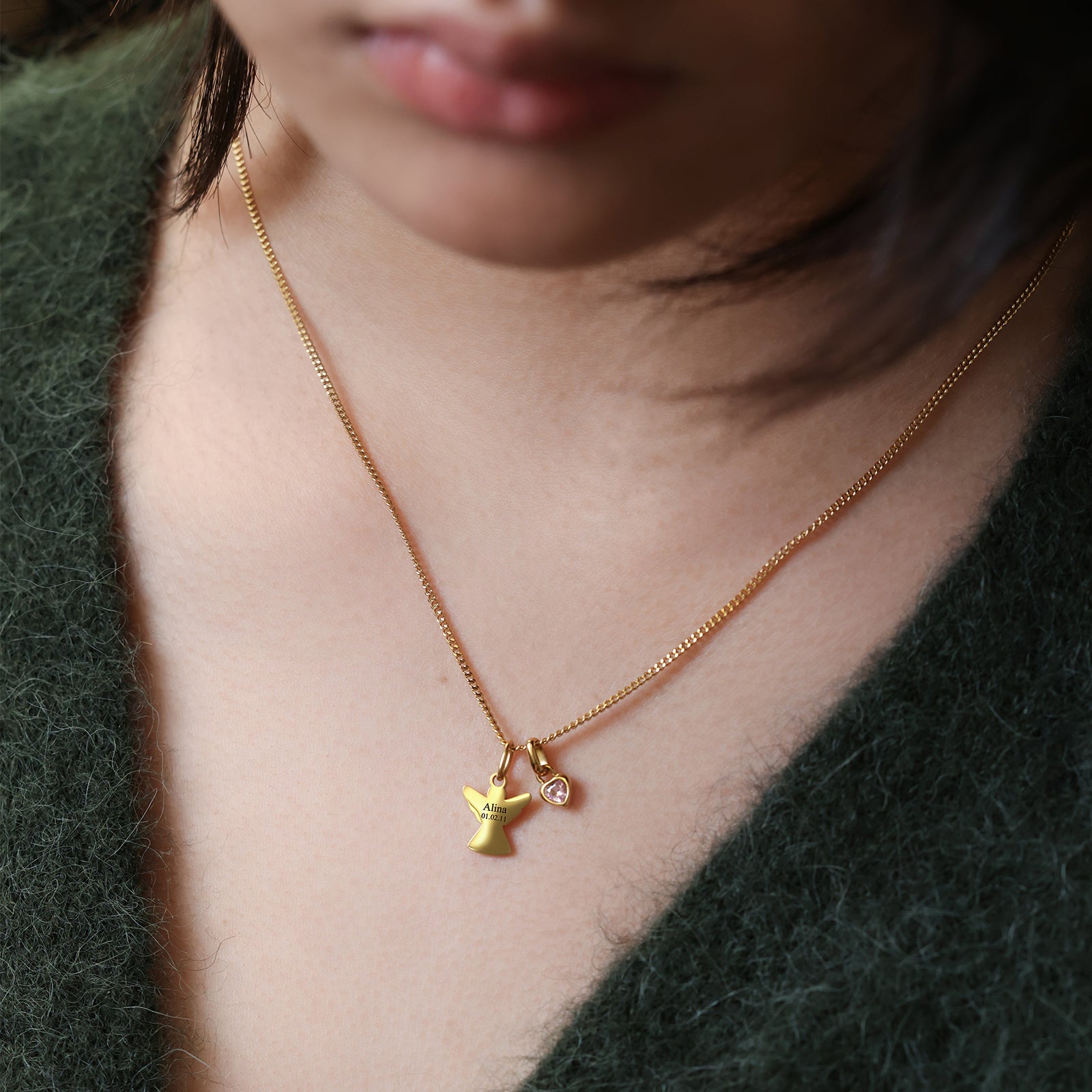 Schutzengel Halskette mit Geburtsstein