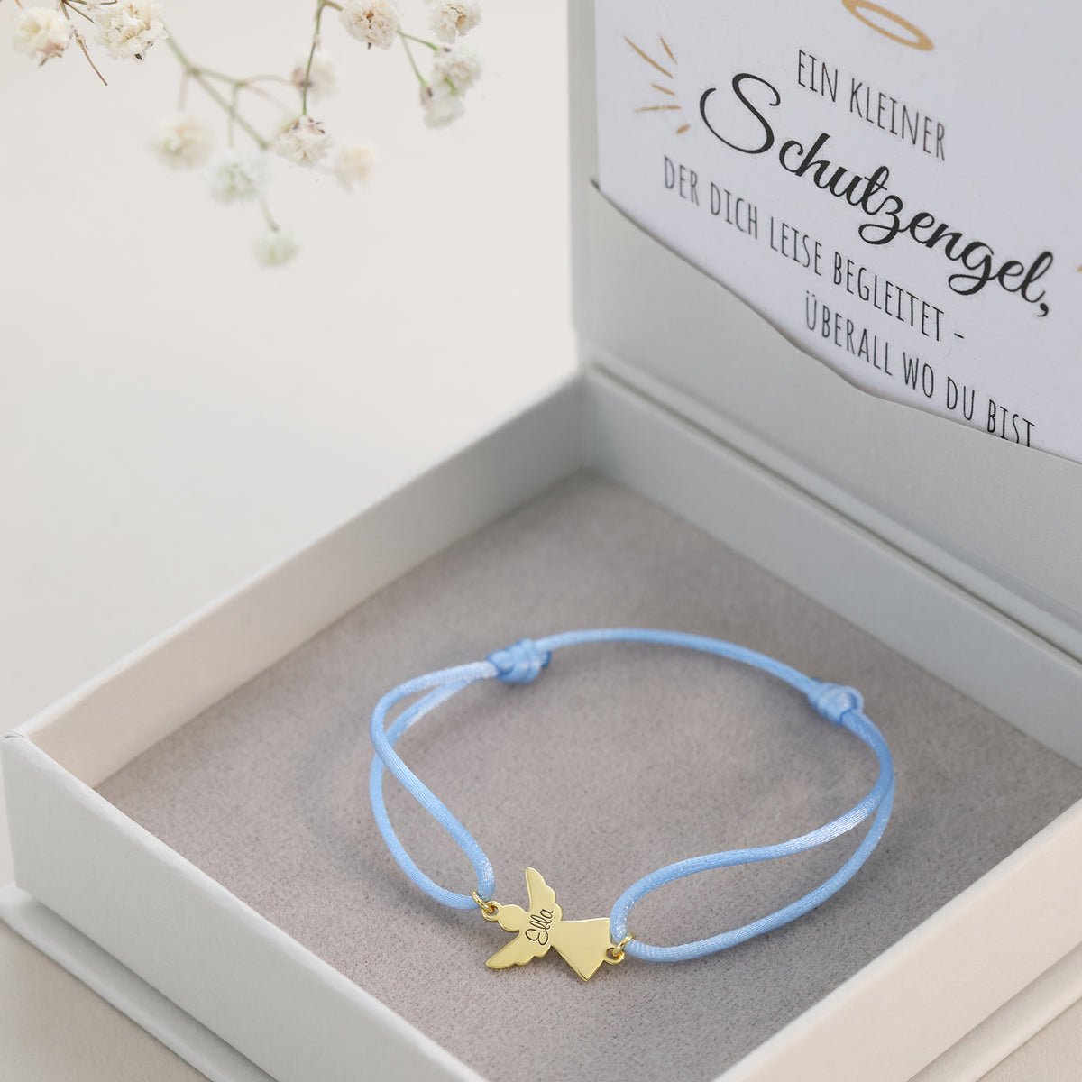 Personalisiertes Schutzengel Satinarmband Geschenk mit Karte – 925 Sterling Silber
