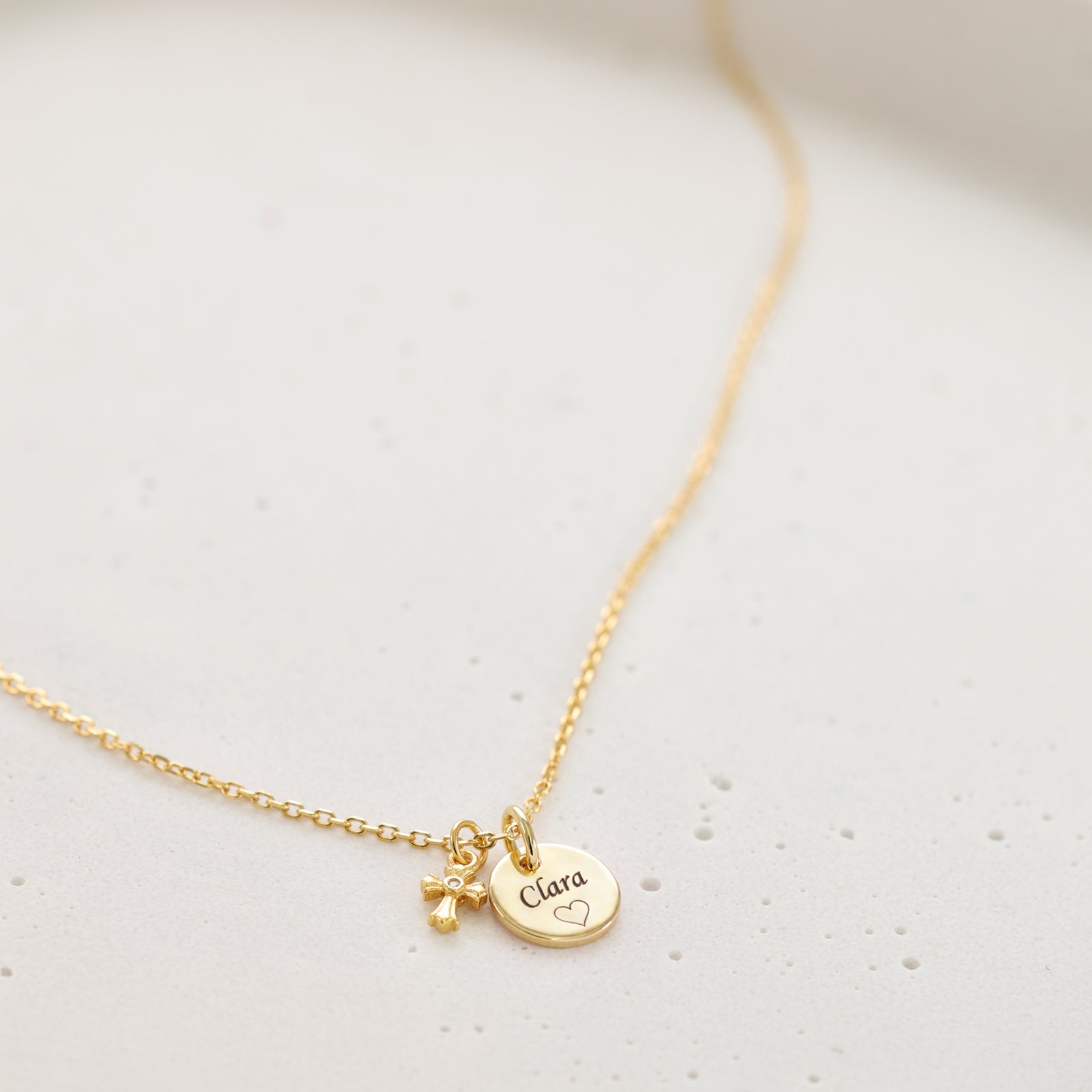 Gravurkette mit kleinem funkelnden Kreuz – 925 Sterling Silber