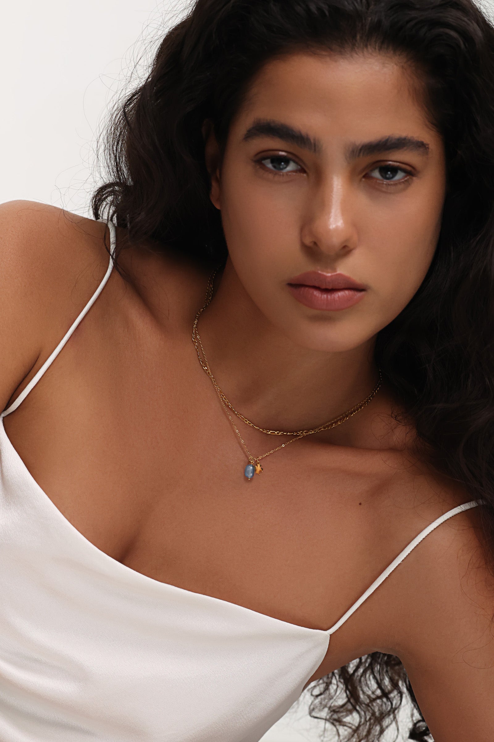 Natural Stone Hammered Necklace - 925 Sterling Silver