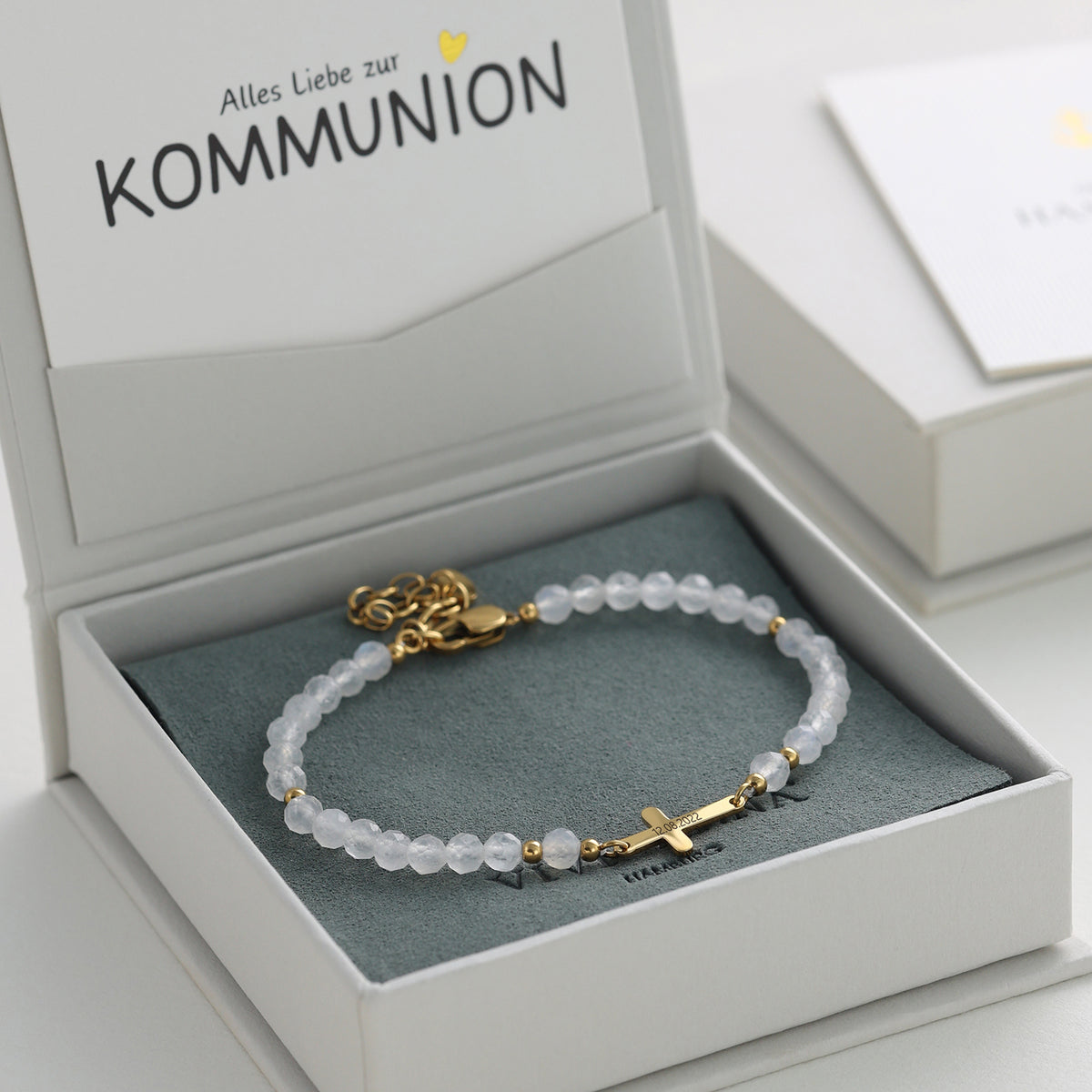 Moonstone Cross Bracelet - Communion Gift with Card