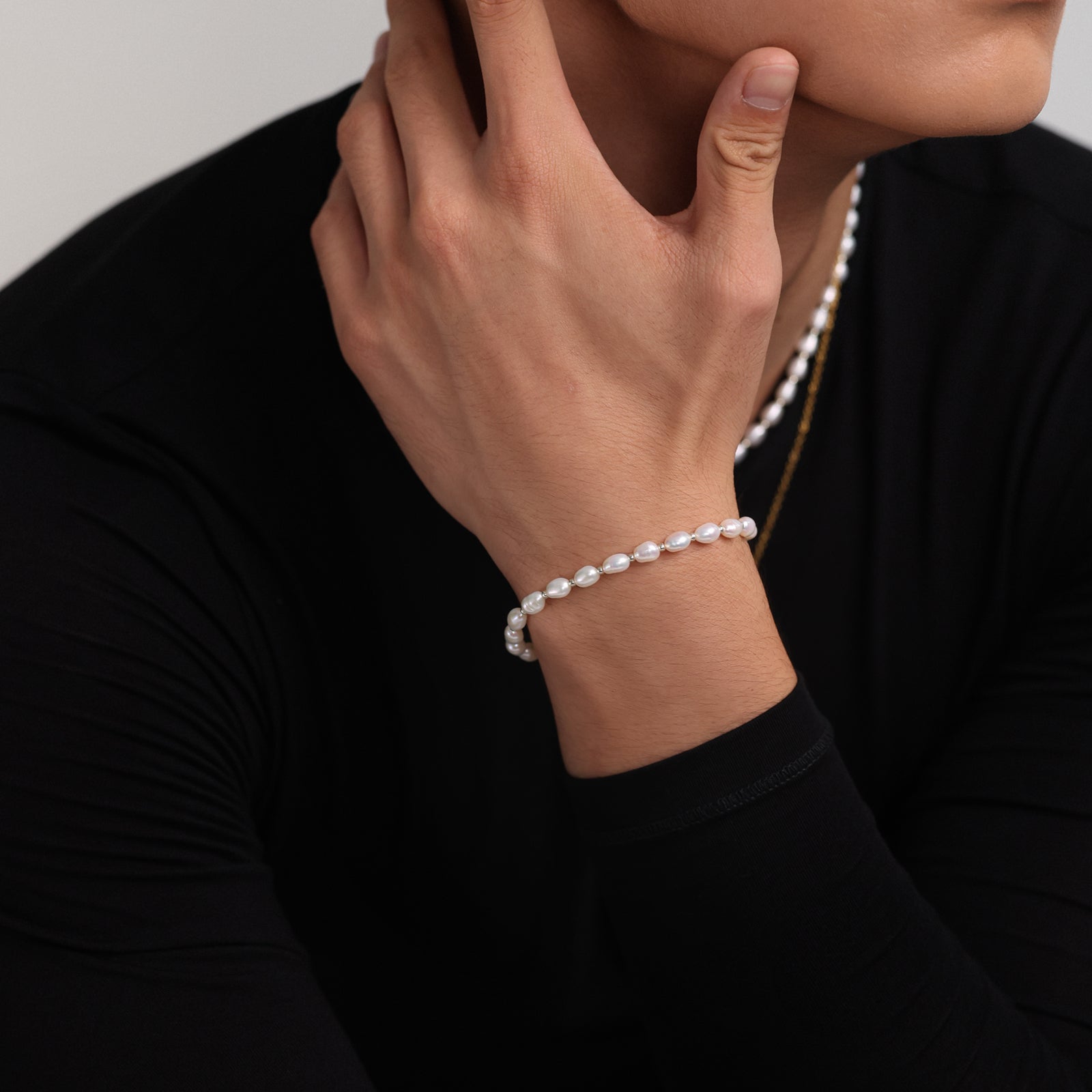 Süßwasserperlen Armband Unisex - 925 Sterling Silber Herren Armband VIVIANNASCHMUCK